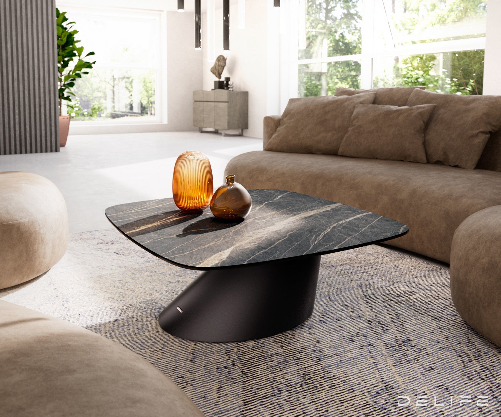 Klub stolić Edge Boot 90x90cm, Materijal: Keramika Laminam Noir Desir