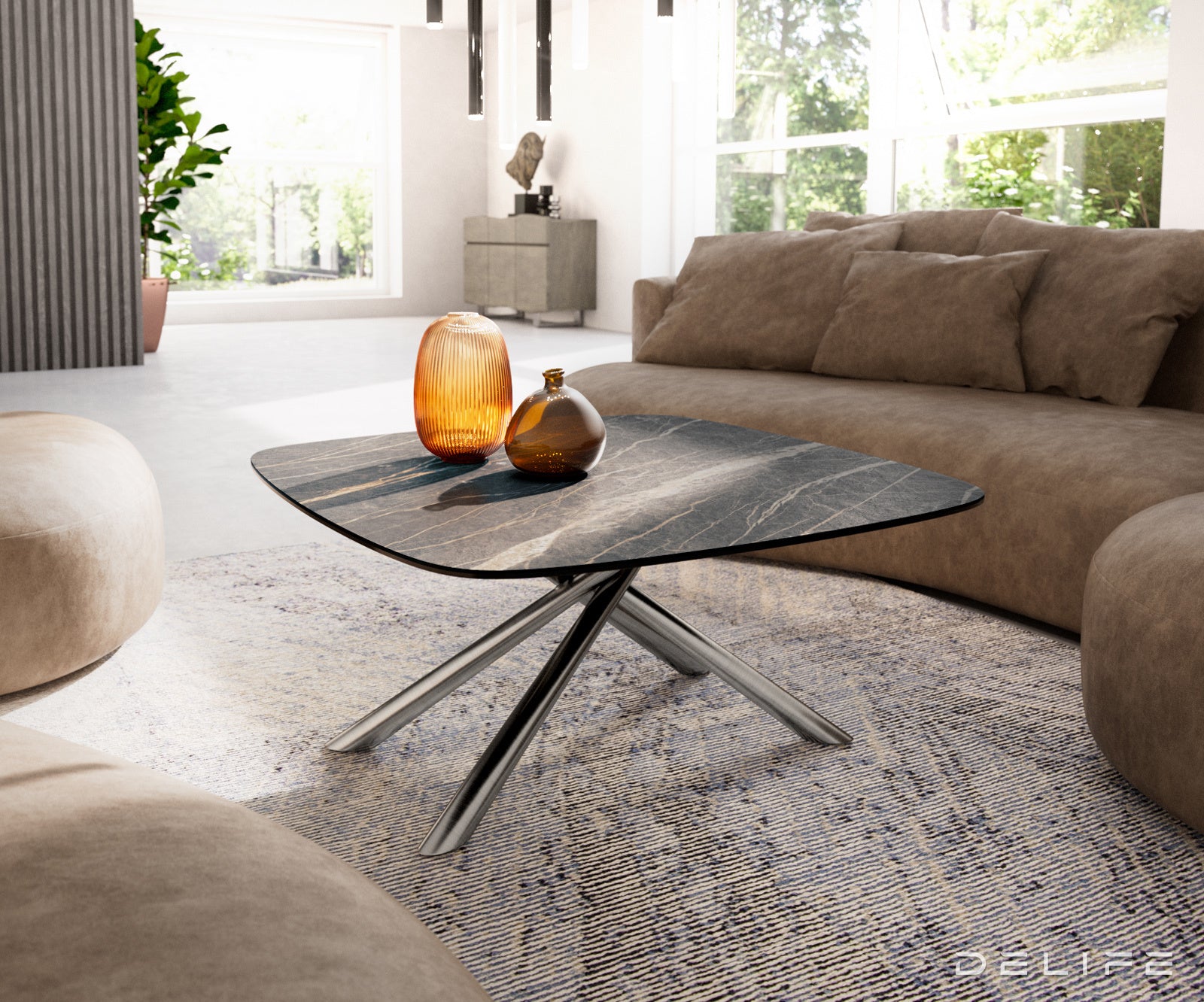 Klub stolić Edge Boot 90x90cm, Materijal: Keramika Laminam Noir Desir