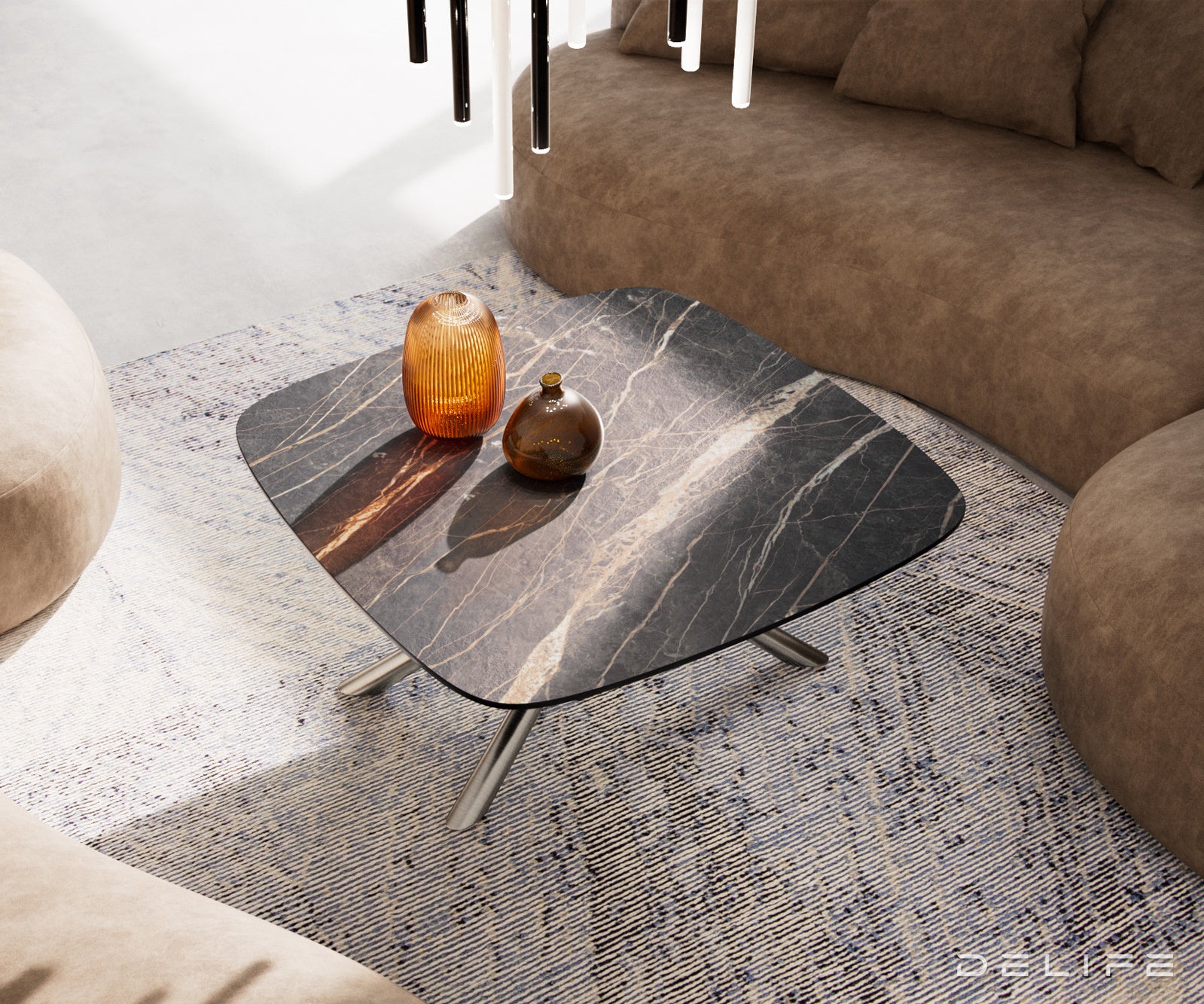 Klub stolić Edge Boot 90x90cm, Materijal: Keramika Laminam Noir Desir