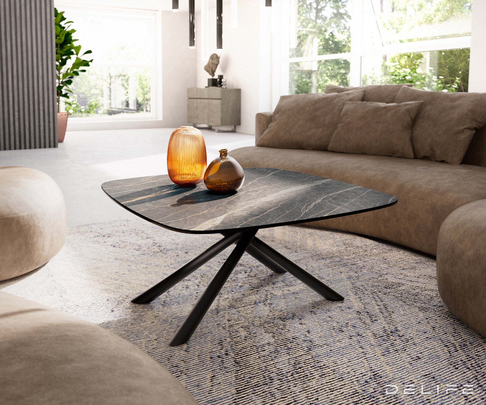 Klub stolić Edge Boot 90x90cm, Materijal: Keramika Laminam Noir Desir