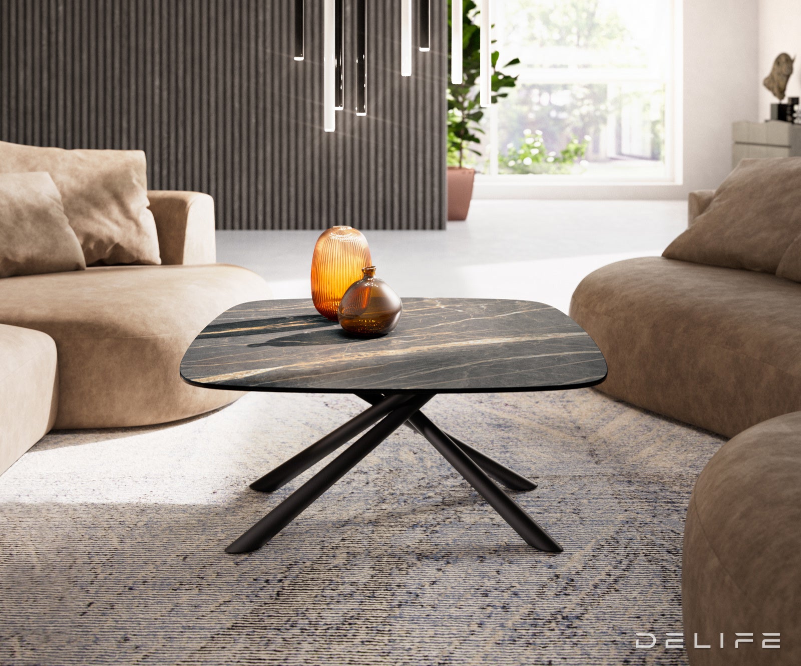 Klub stolić Edge Boot 90x90cm, Materijal: Keramika Laminam Noir Desir