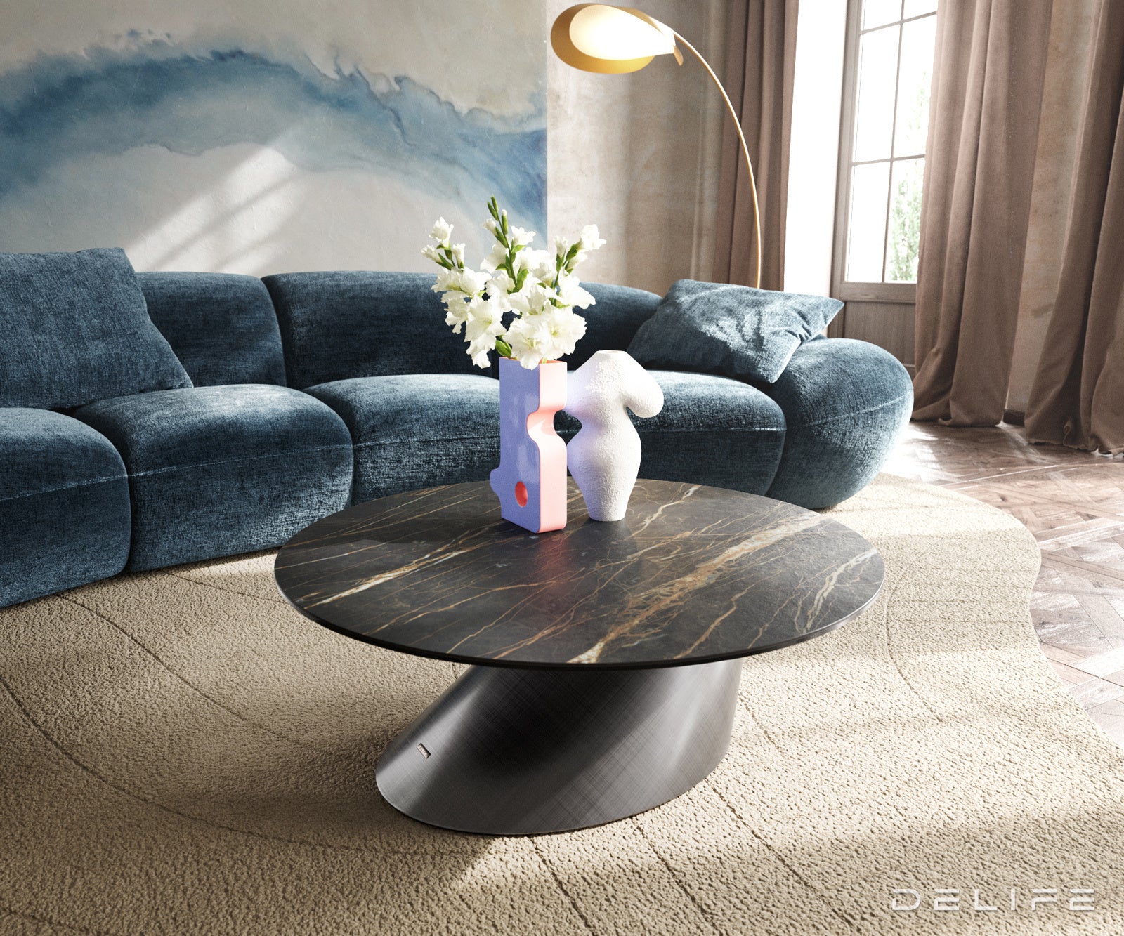 Klub stolić Edge 90x90cm, Materijal: Keramika Laminam Noir Desir