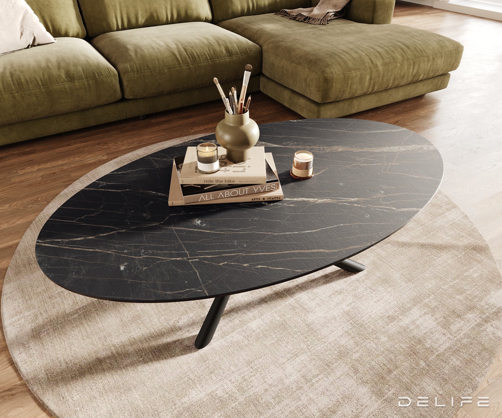 Klub stolić Edge 140x80cm, Materijal: Keramika Laminam Noir Desir