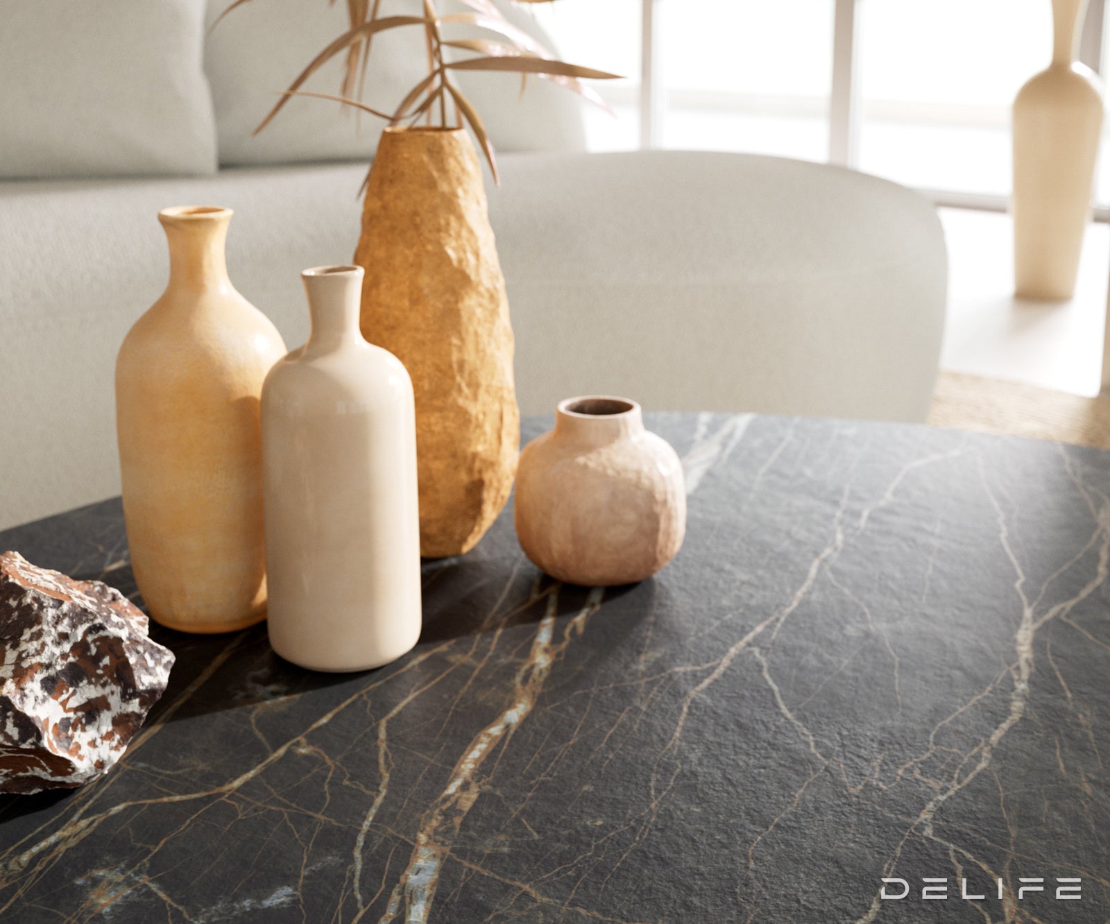 Klub stolić Edge 140x75cm, Materijal: Keramika Laminam Noir Desir