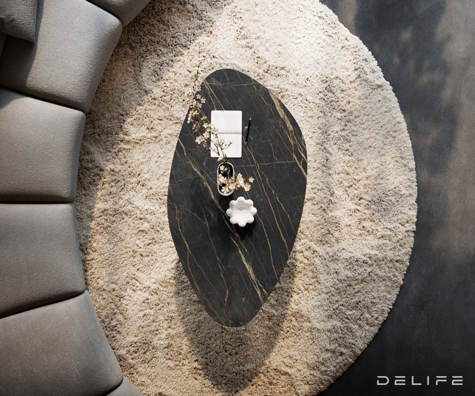 Klub stolić Edge 140x76cm, Materijal: Keramika Noir Desir