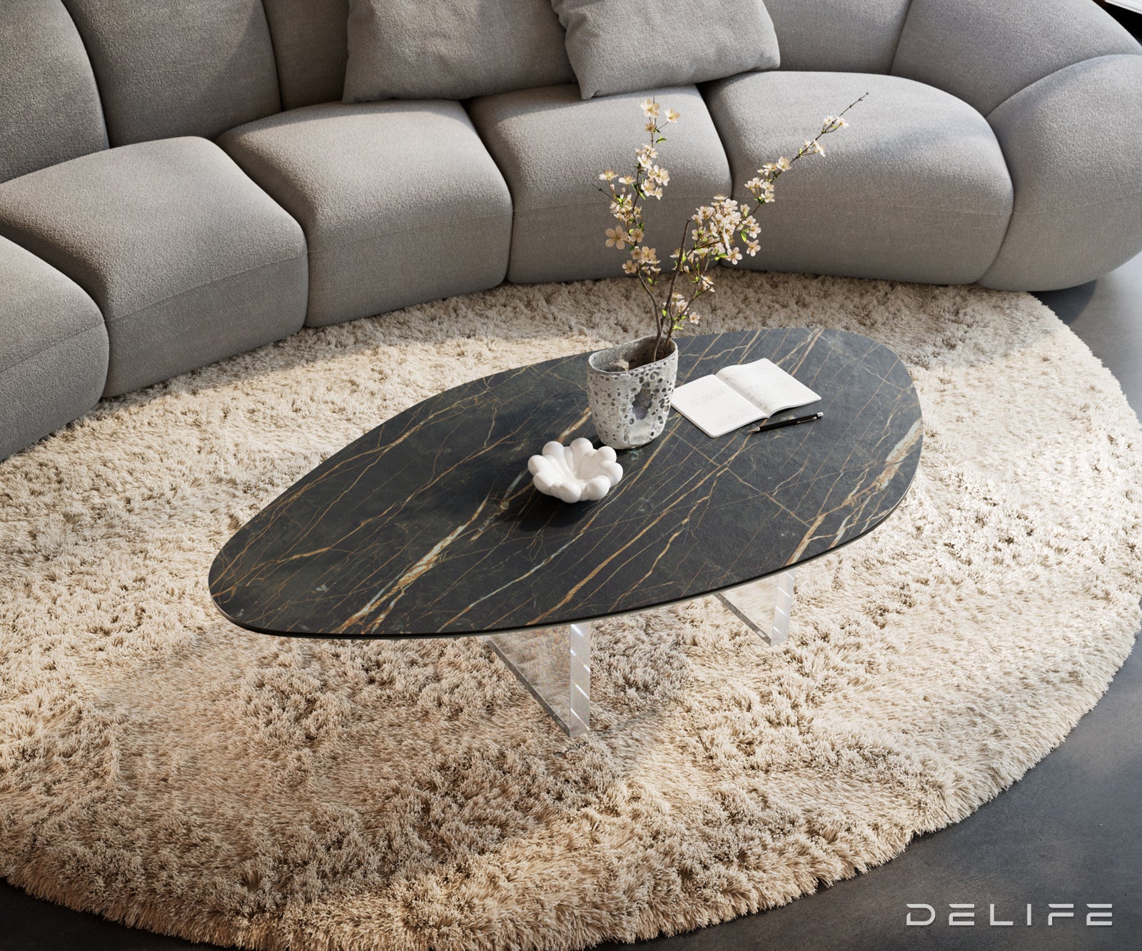 Klub stolić Edge 140x76cm, Materijal: Keramika Laminam Noir Desir