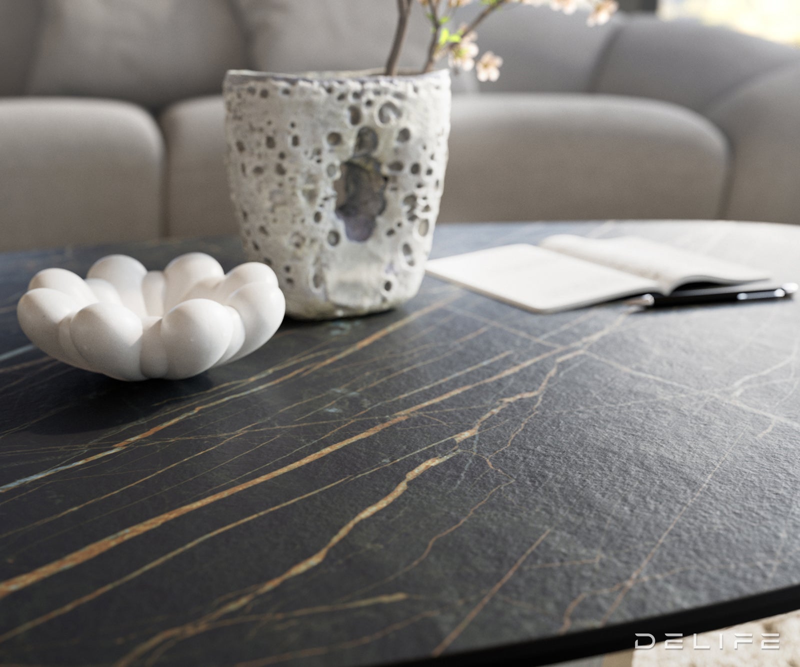 Klub stolić Edge 140x76cm, Materijal: Keramika Laminam Noir Desir