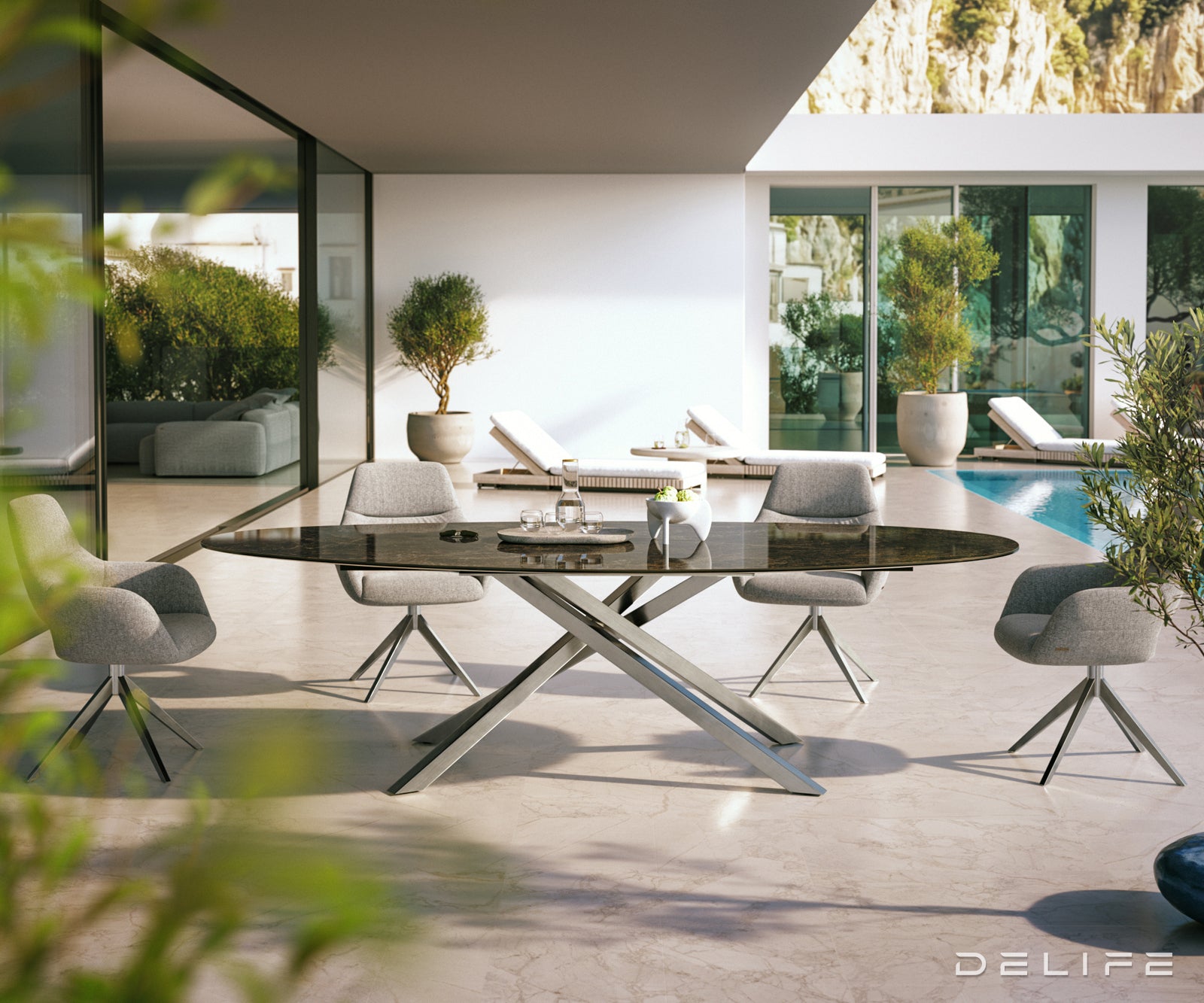 Outdoor stol Edge Oval 280x130cm, Materijal: Keramika Emperador Extra Lucidato