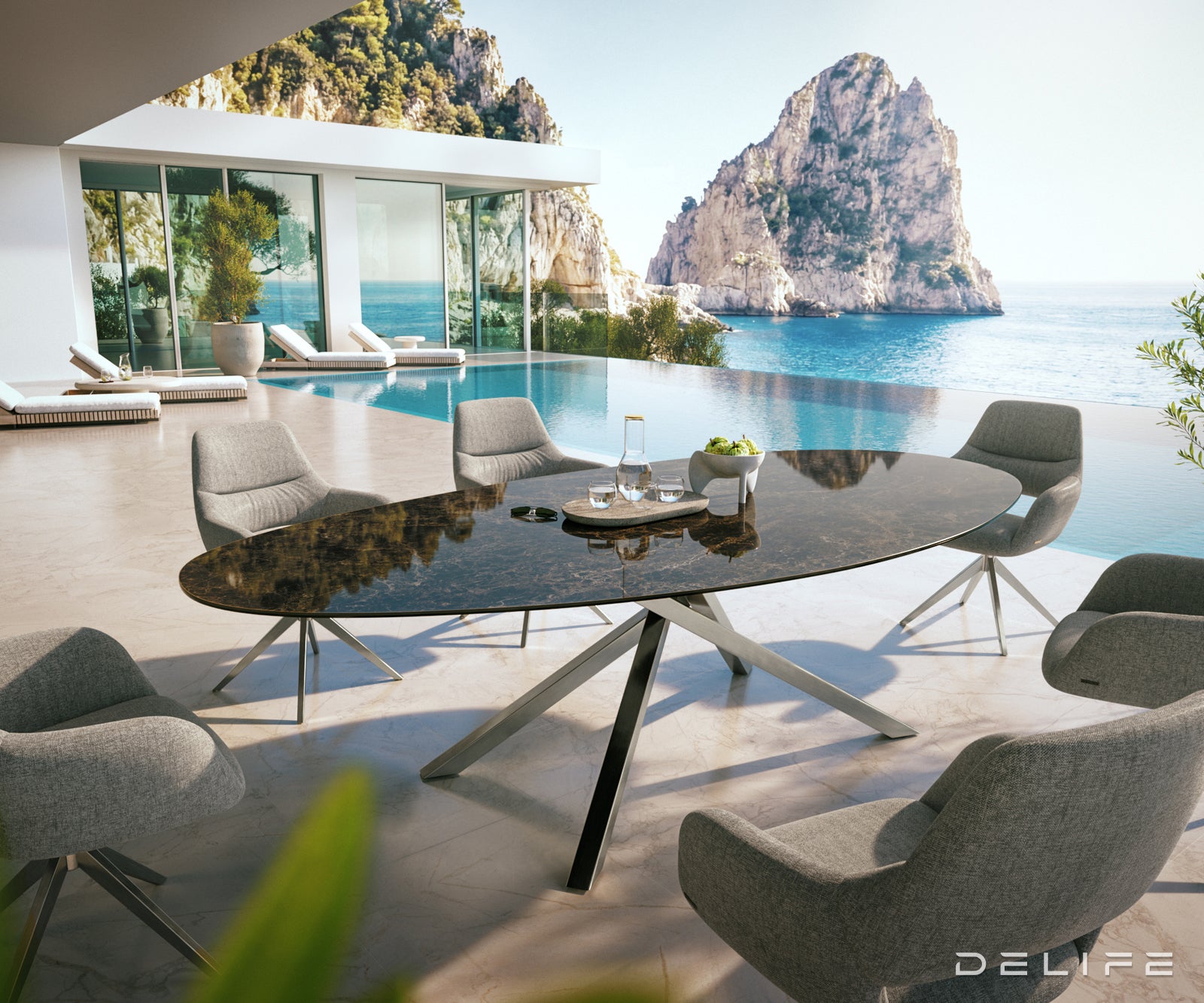 Outdoor stol Edge Oval 280x130cm, Materijal: Keramika Emperador Extra Lucidato