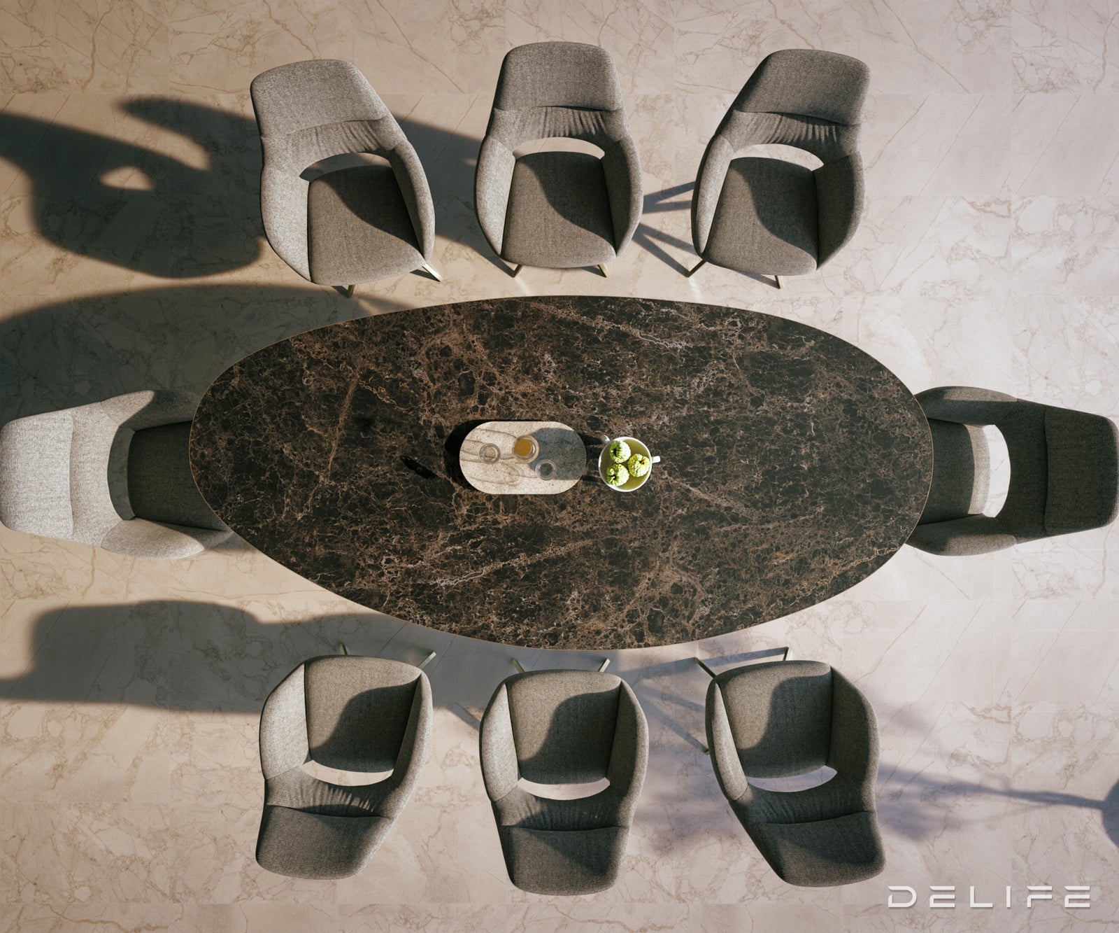 Outdoor stol Edge Oval 280x130cm, Materijal: Keramika Emperador Extra Lucidato