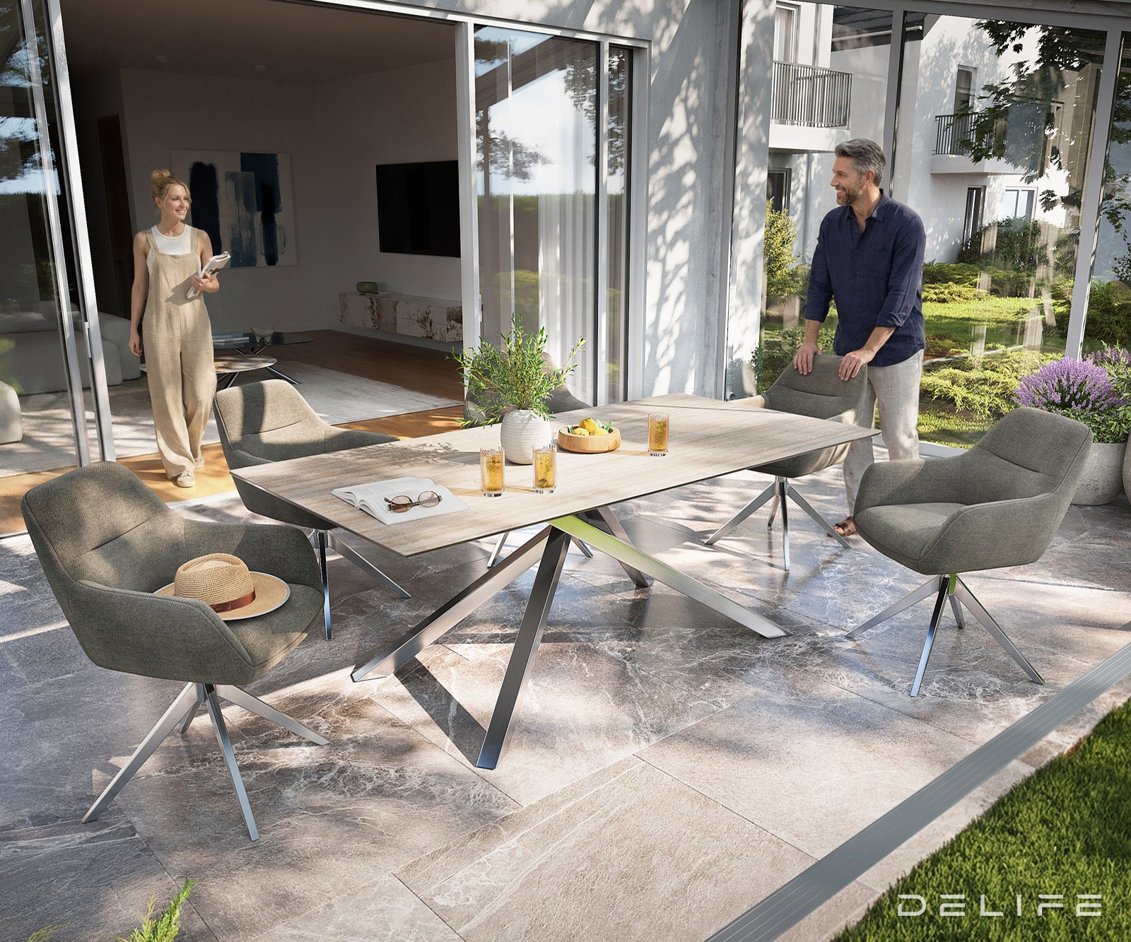 Outdoor stol Edge 200x100cm, Materijal: Keramika Travertino Bianco