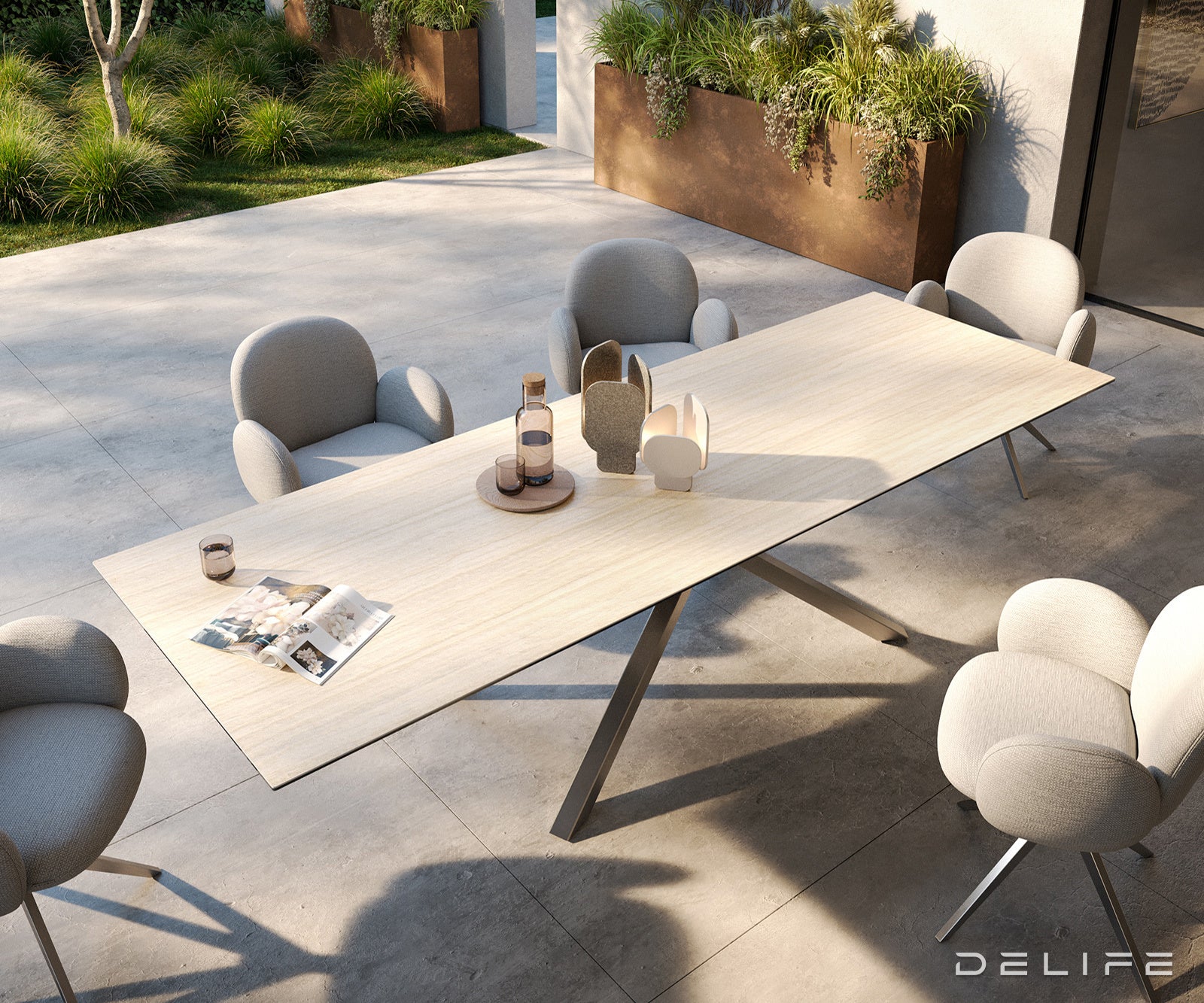 Outdoor stol Edge 300x100cm, Materijal: Keramika Travertino Bianco