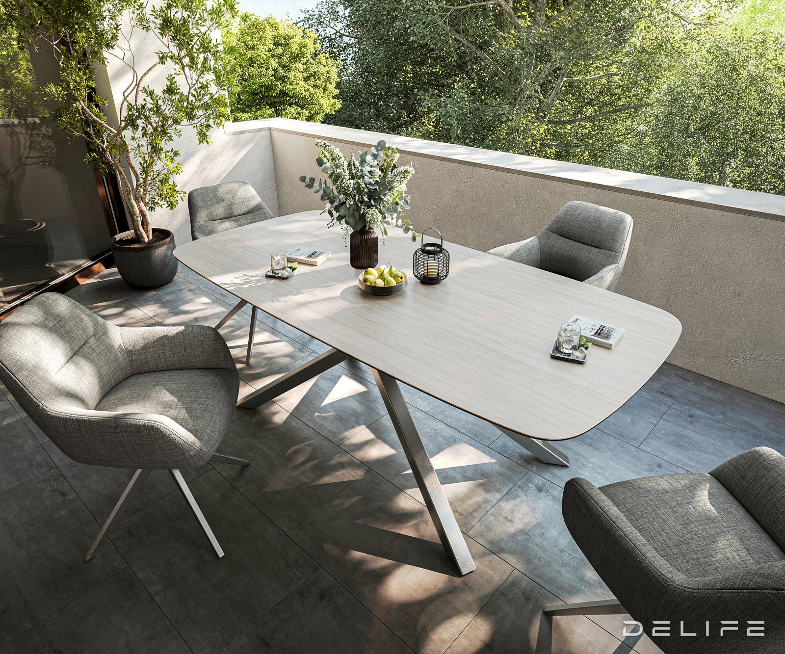 Outdoor stol Edge Boot 200x100cm, Materijal: Keramika Travertino Bianco