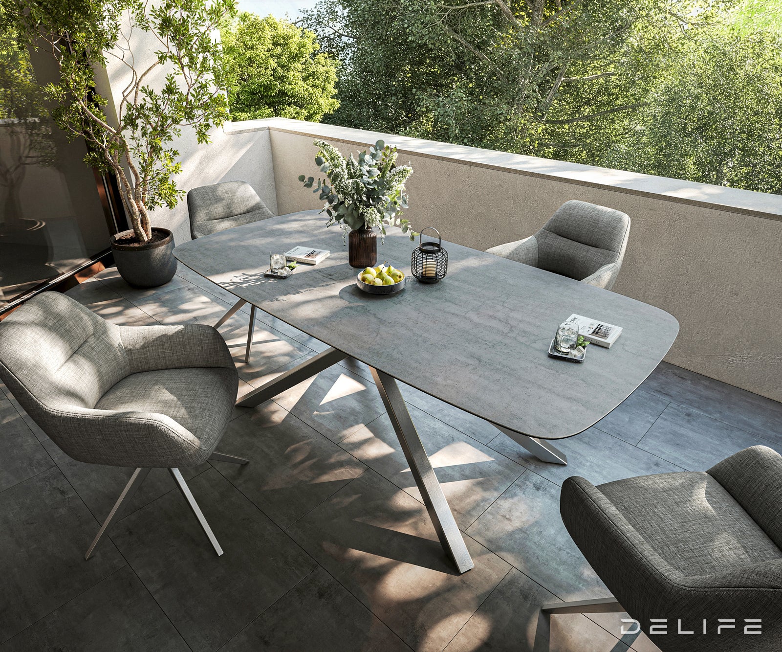 Outdoor stol Edge Boot 200x100cm, Materijal: Keramika Beton siva