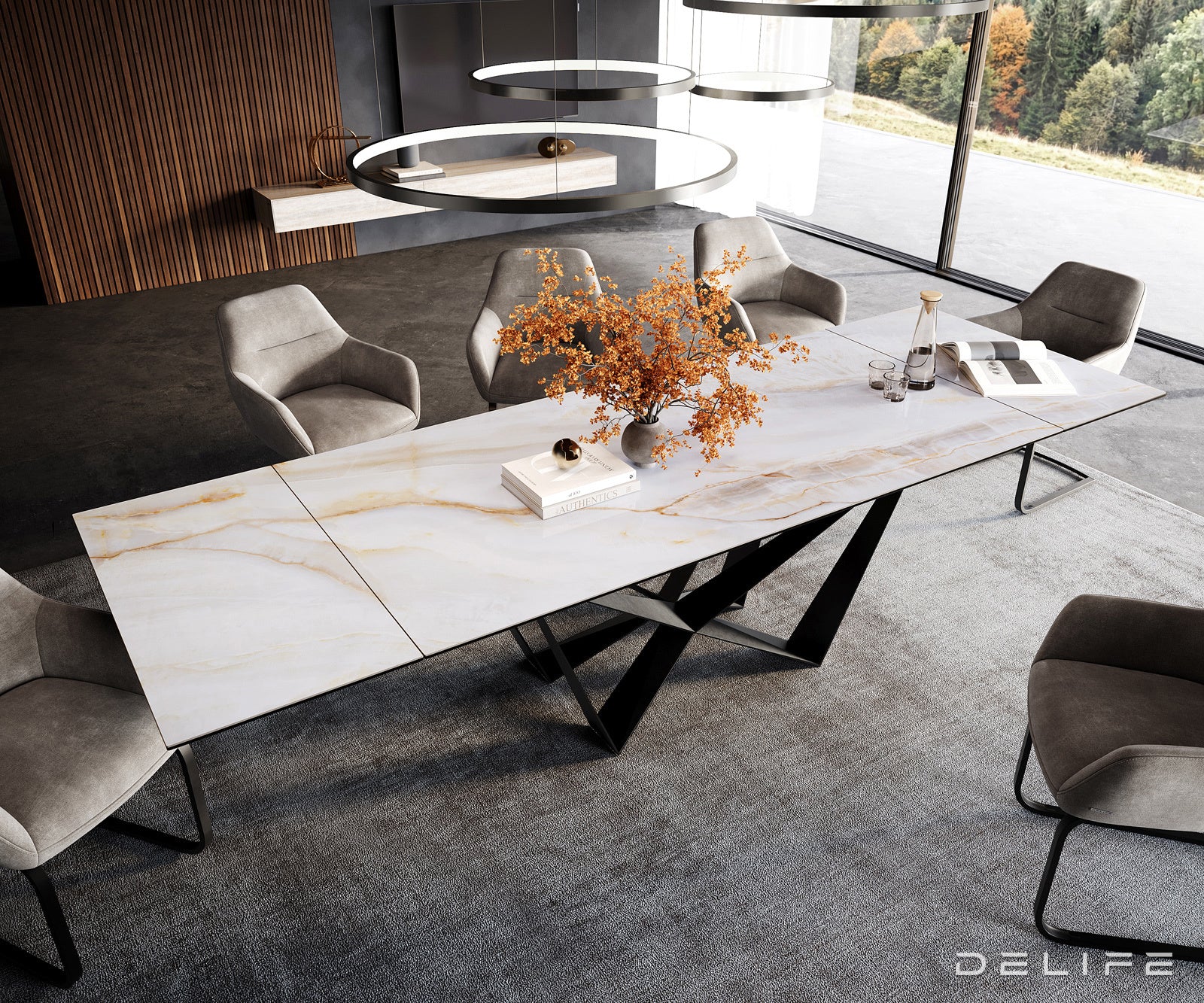 Blagovaonski stol Edge 200/300x100cm, Materijal: Keramika Onyx Pearl