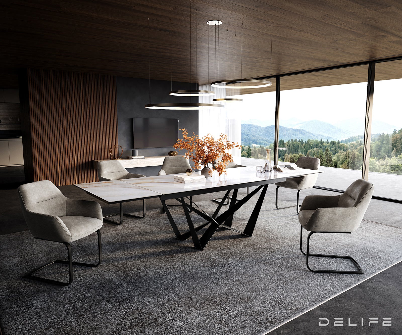 Blagovaonski stol Edge 200/300x100cm, Materijal: Keramika Onyx Pearl