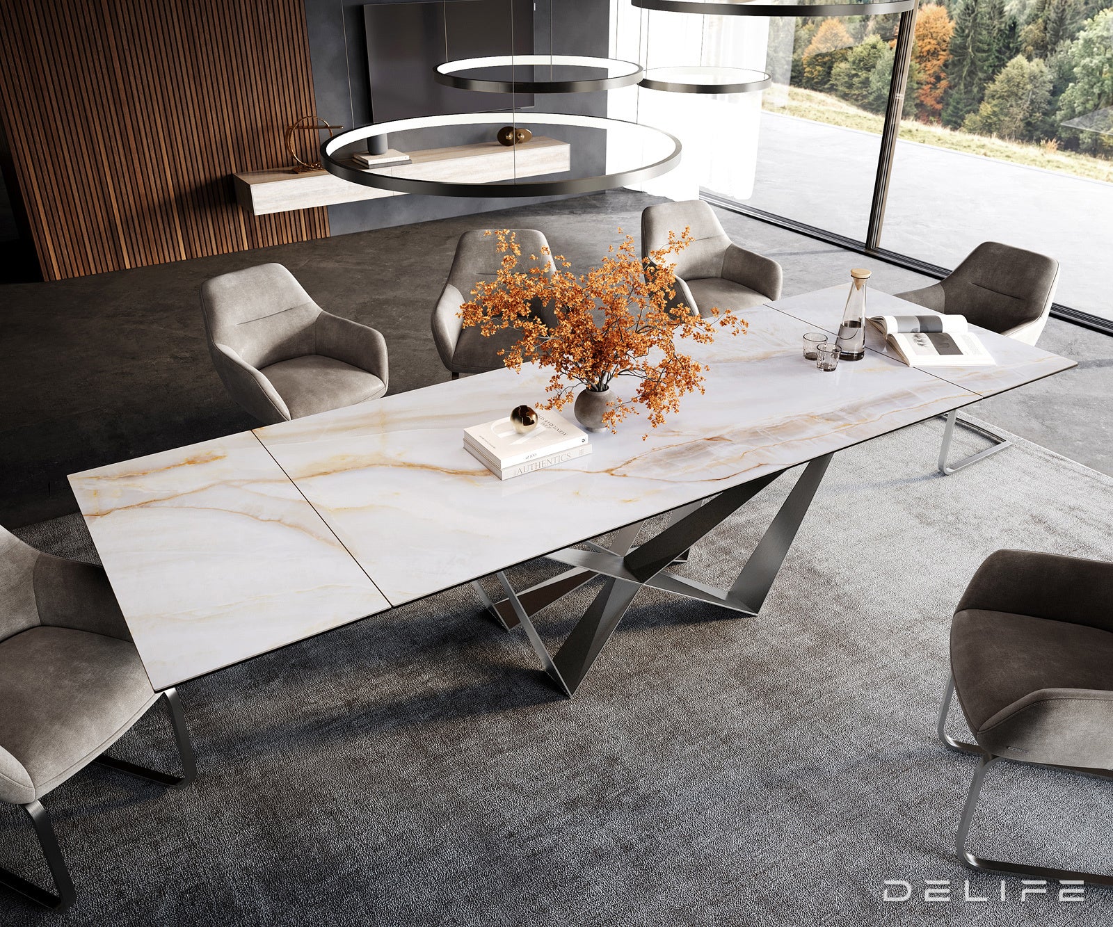 Blagovaonski stol Edge 200/300x100cm, Materijal: Keramika Onyx Pearl