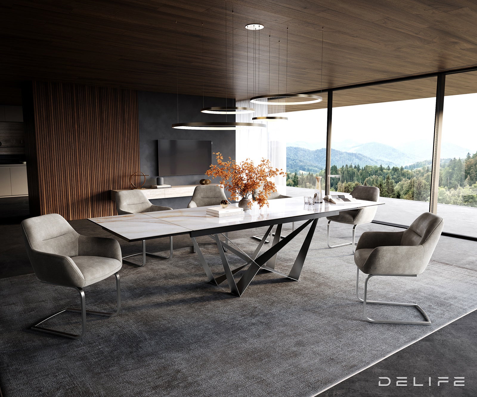 Blagovaonski stol Edge 200/300x100cm, Materijal: Keramika Onyx Pearl