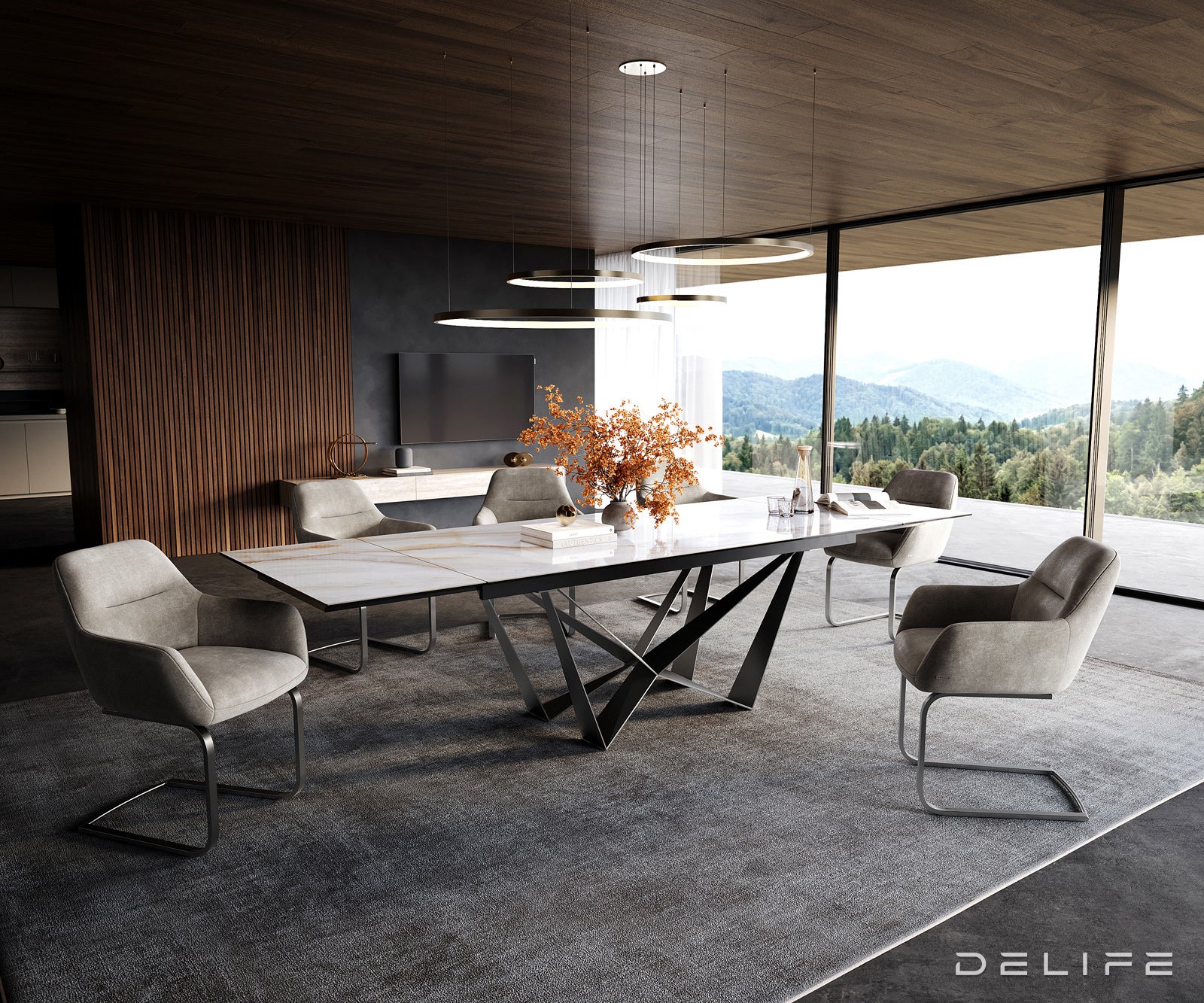 Blagovaonski stol Edge 200/300x100cm, Materijal: Keramika Onyx Pearl