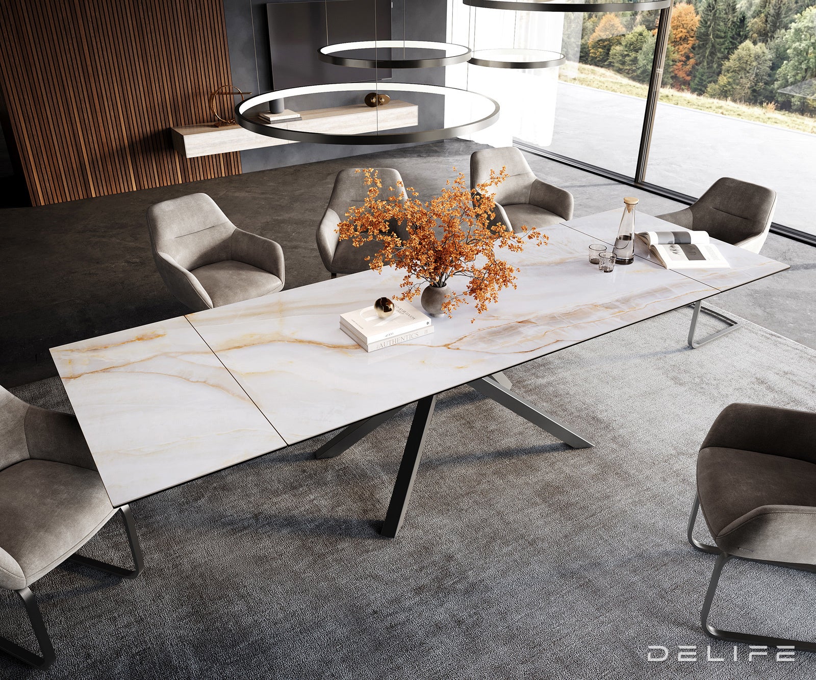 Blagovaonski stol Edge 200/300x100cm, Materijal: Keramika Onyx Pearl