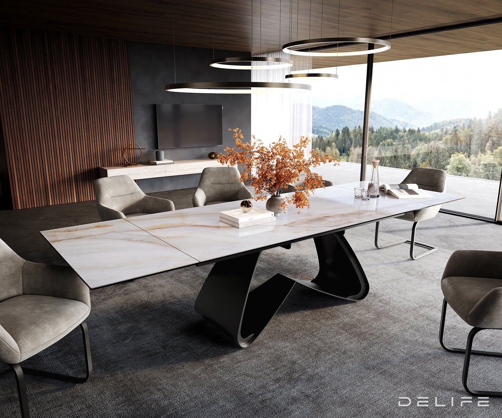 Blagovaonski stol Edge 200/300x100cm, Materijal: Keramika Onyx Pearl