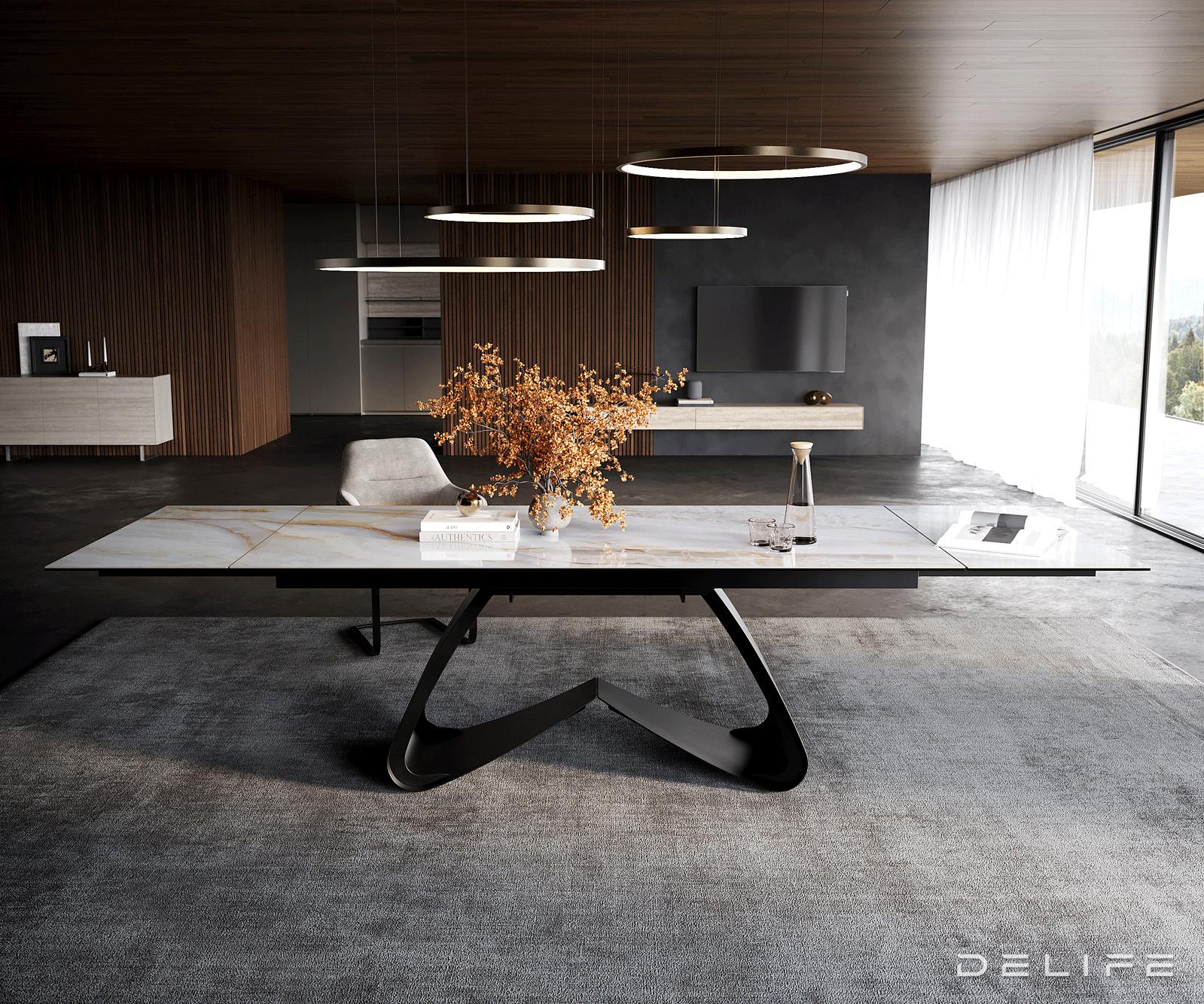 Blagovaonski stol Edge 200/300x100cm, Materijal: Keramika Onyx Pearl