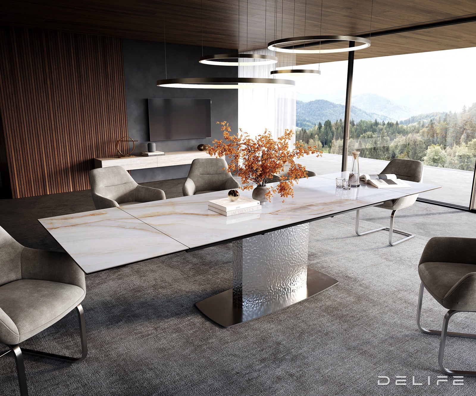 Blagovaonski stol Edge 200/300x100cm, Materijal: Keramika Onyx Pearl