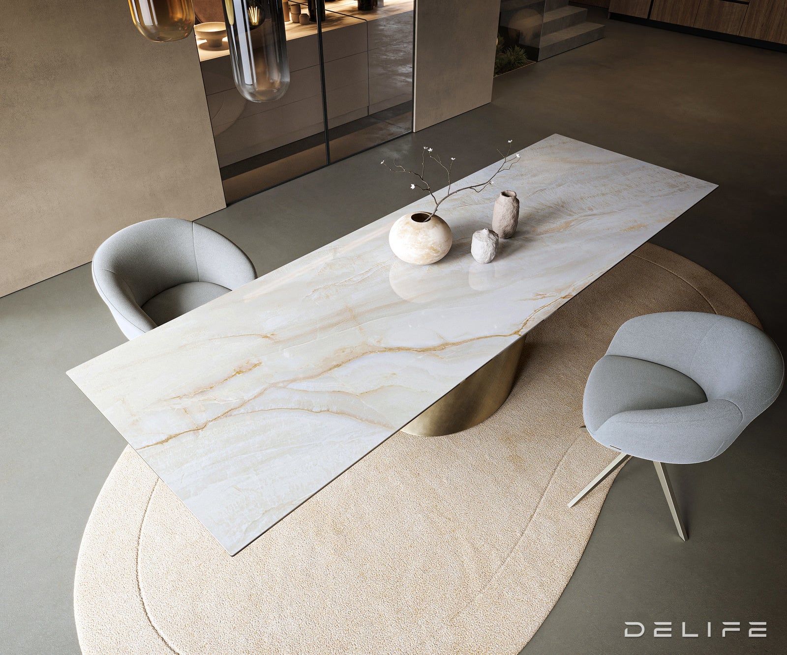 Blagovaonski stol Edge 300x100cm, Materijal: Keramika Onyx Pearl
