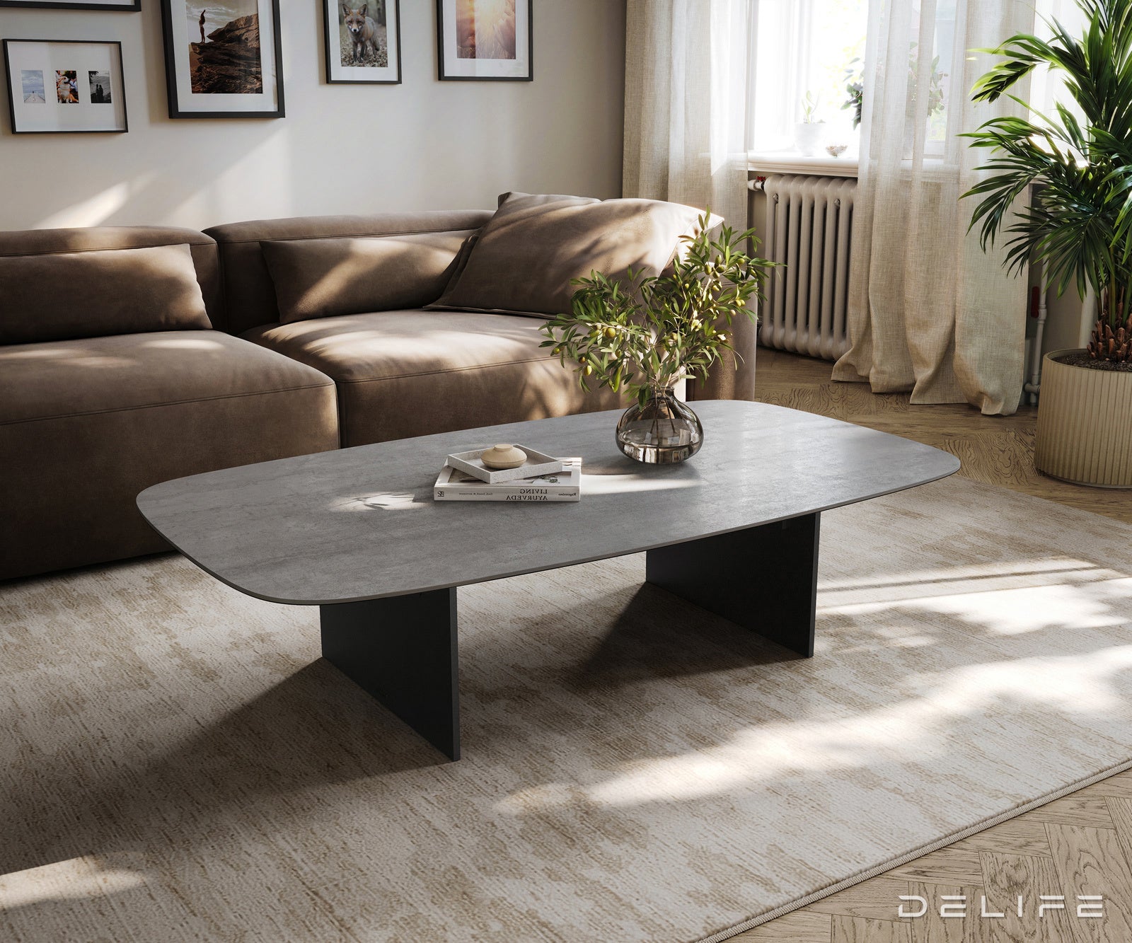 Klub stolić Edge Boot 140x80cm, Materijal: Keramika Beton Siva