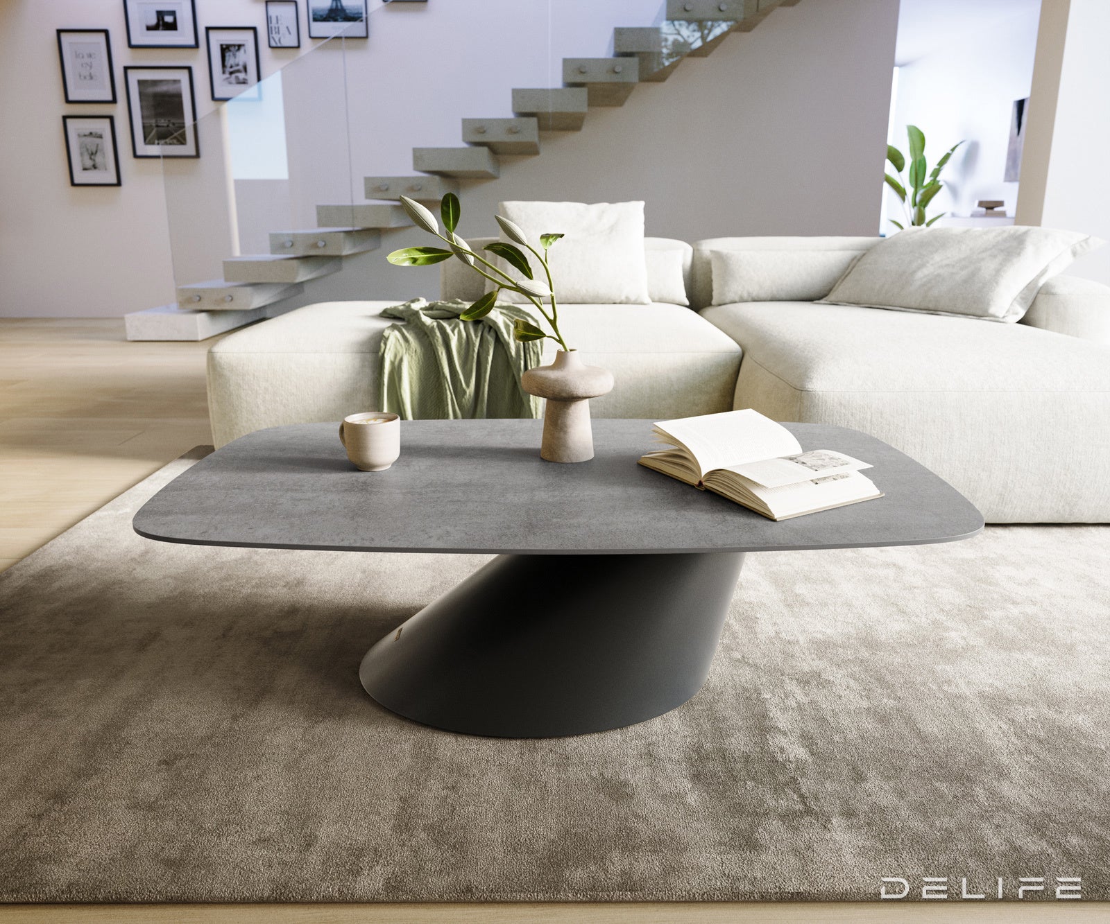 Klub stolić Edge Boot 120x70cm, Materijal: Keramika Beton Siva