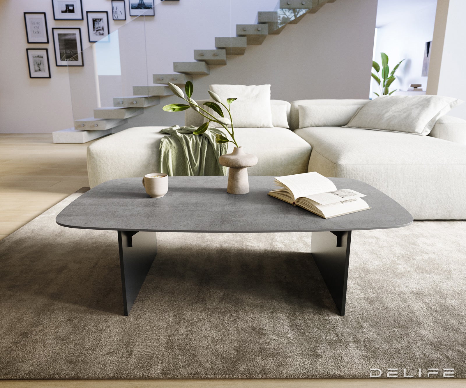Klub stolić Edge Boot 120x70cm, Materijal: Keramika Beton Siva