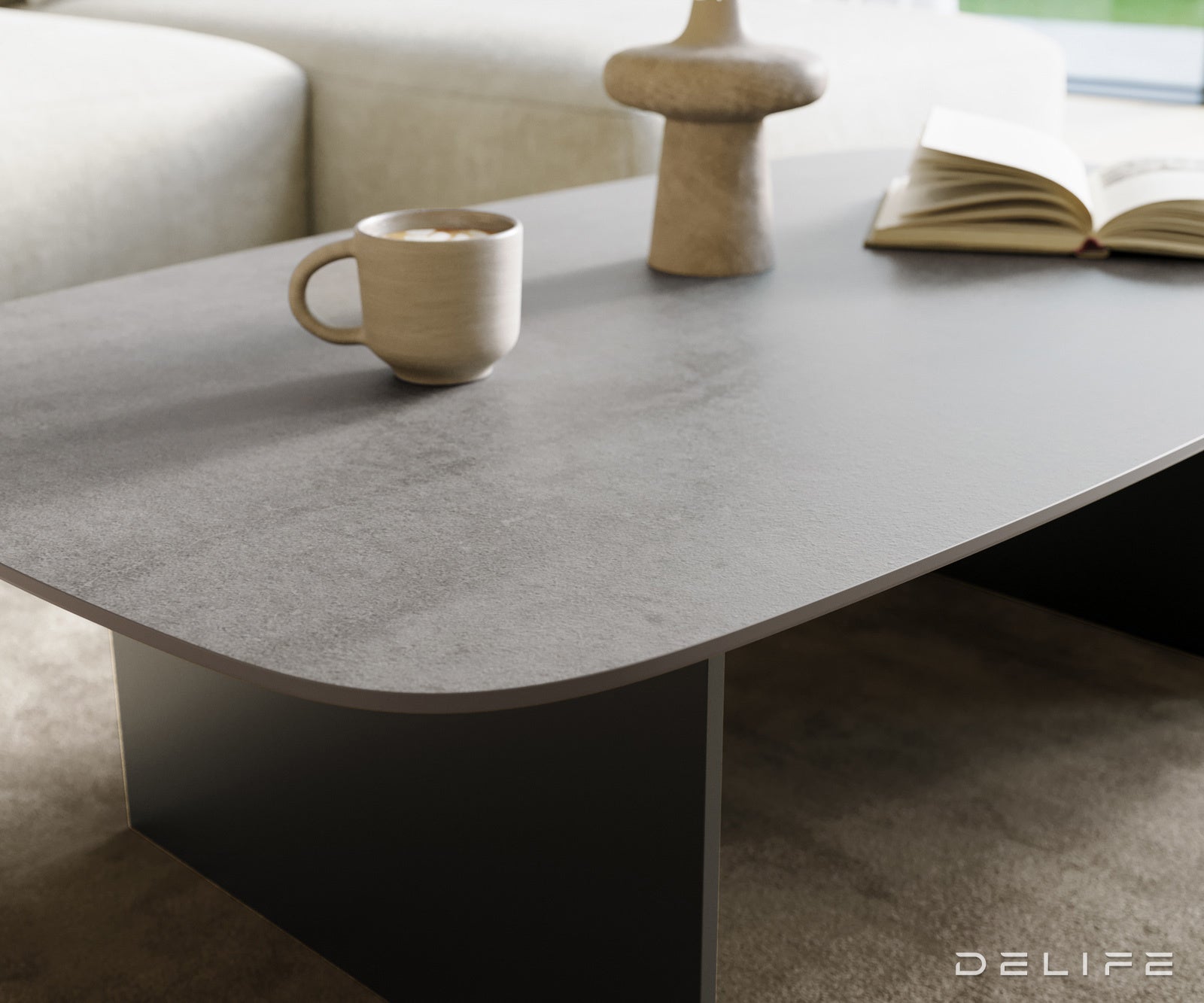 Klub stolić Edge Boot 120x70cm, Materijal: Keramika Beton Siva