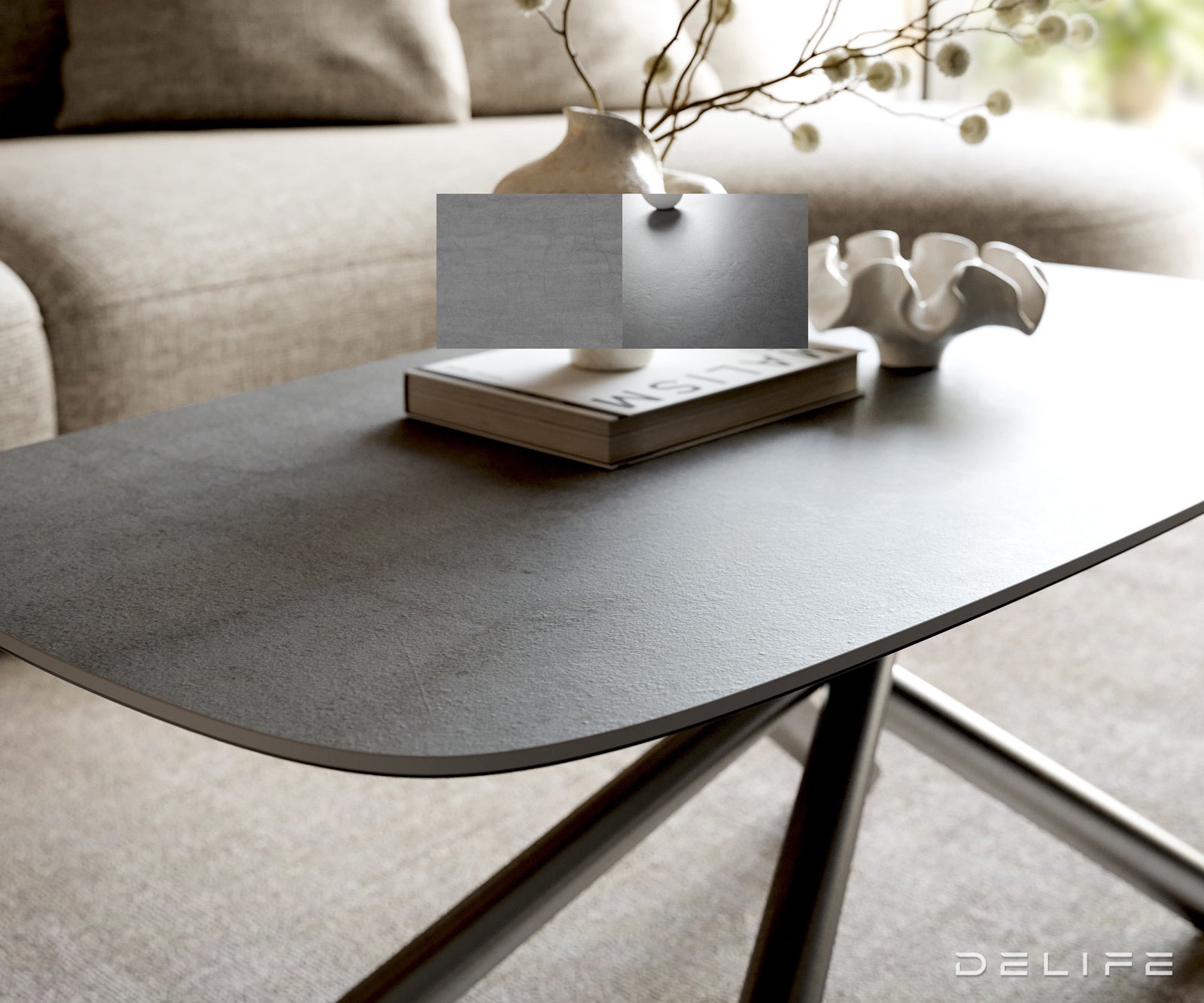 Klub stolić Edge Boot 100x50cm, Materijal: Keramika Beton