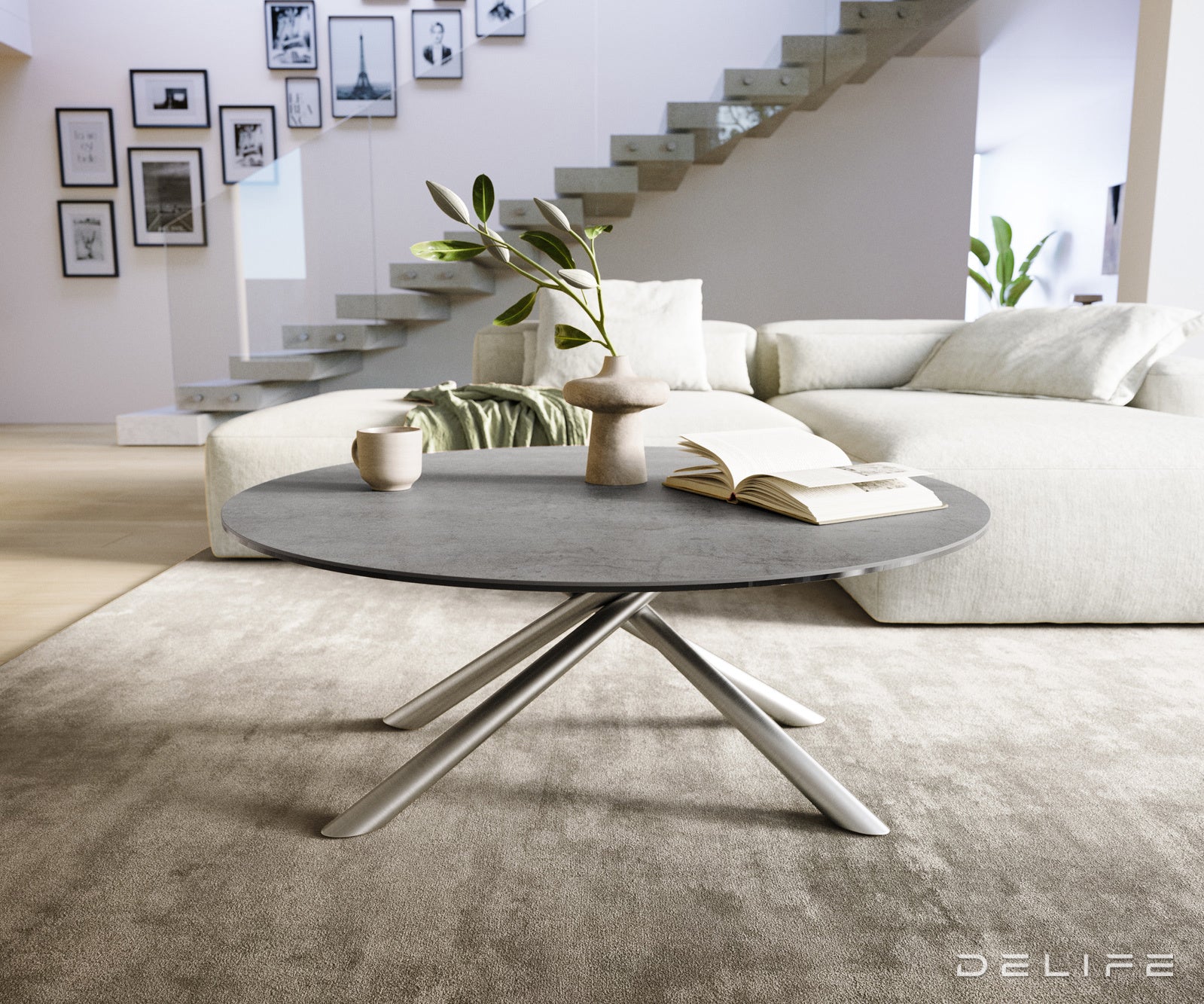 Klub stolić Edge 100x100cm, Materijal: Keramika Beton Siva