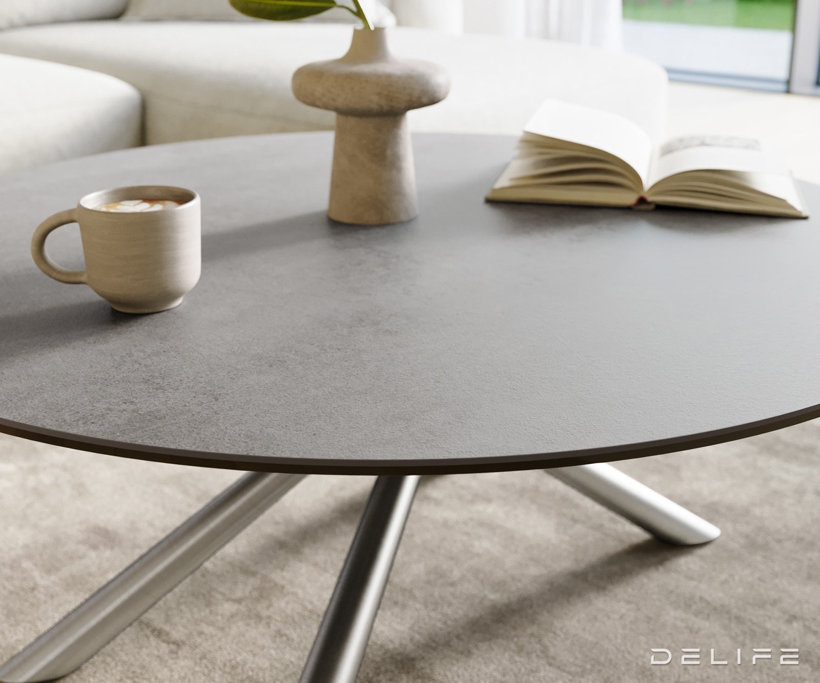 Klub stolić Edge 100x100cm, Materijal: Keramika Beton Siva