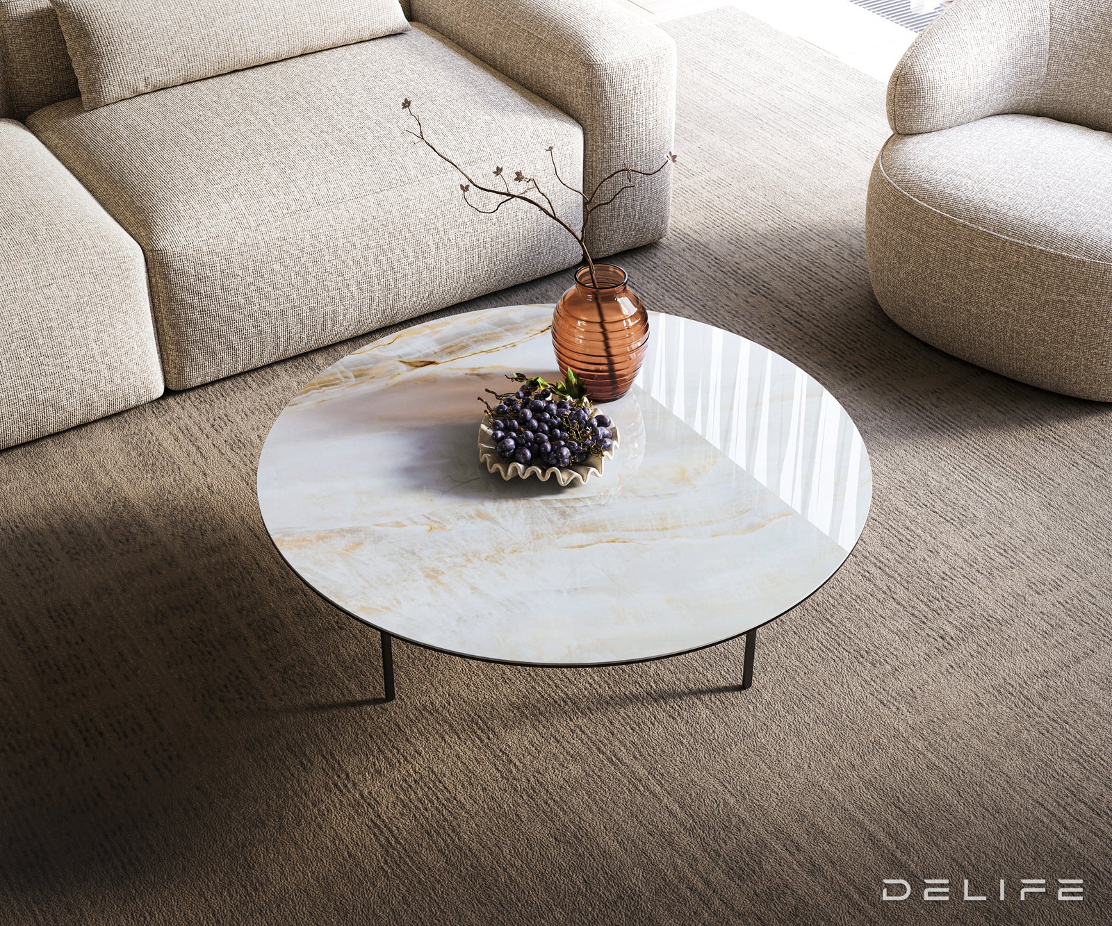 Klub stolić Edge 100x100cm, Materijal: Keramika Onyx Pearl