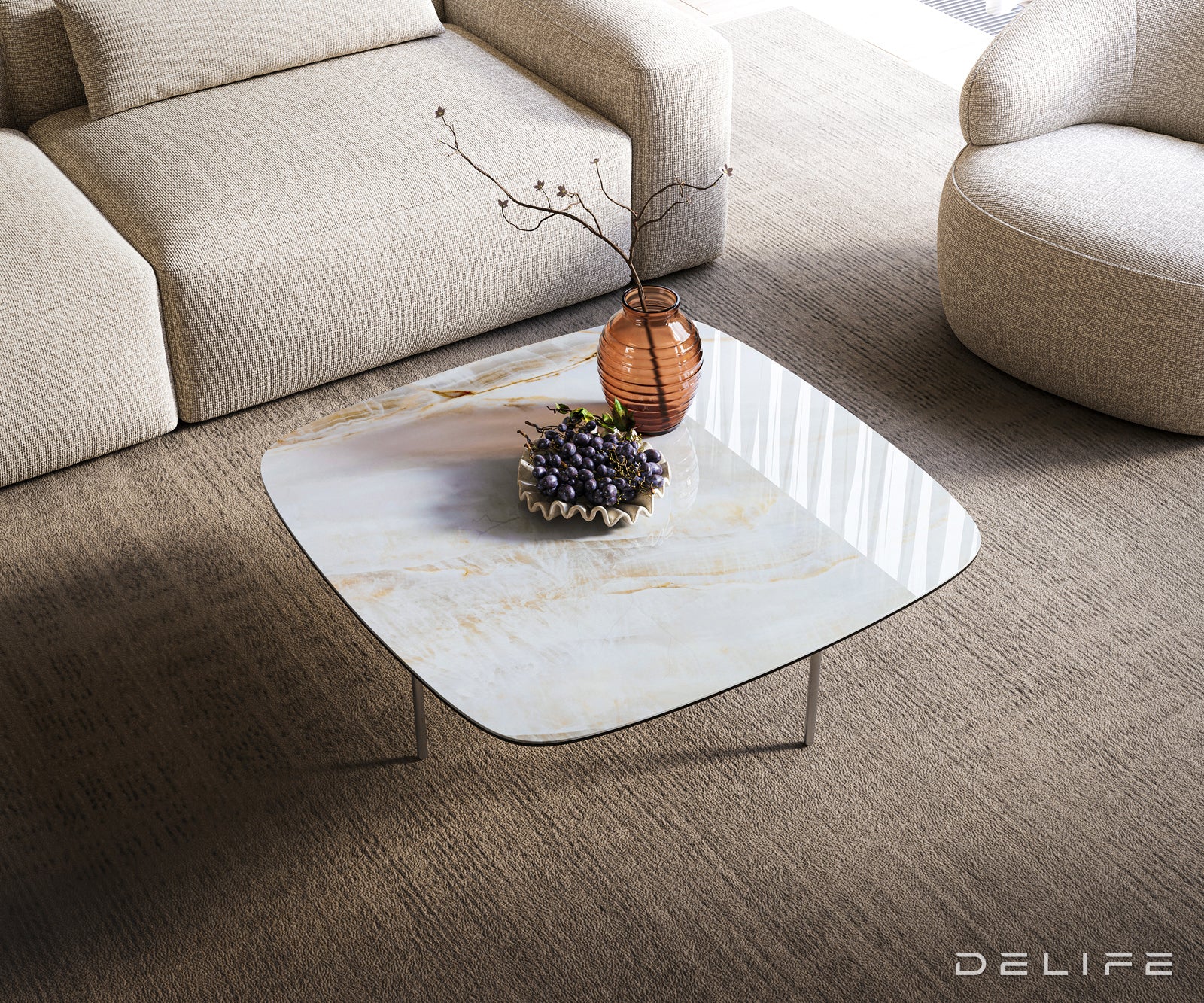 Klub stolić Edge Boot 90x90cm, Materijal: Keramika Onyx Pearl