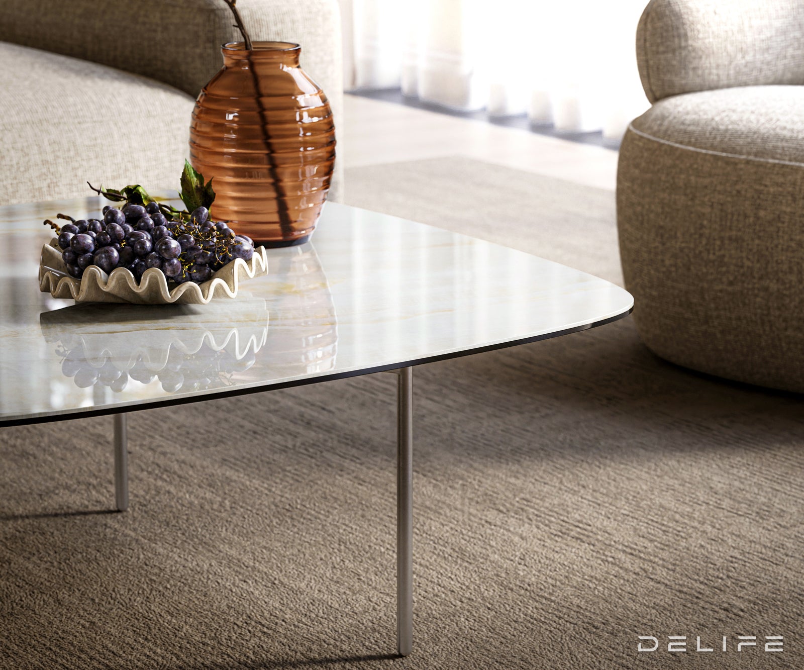 Klub stolić Edge Boot 90x90cm, Materijal: Keramika Onyx Pearl