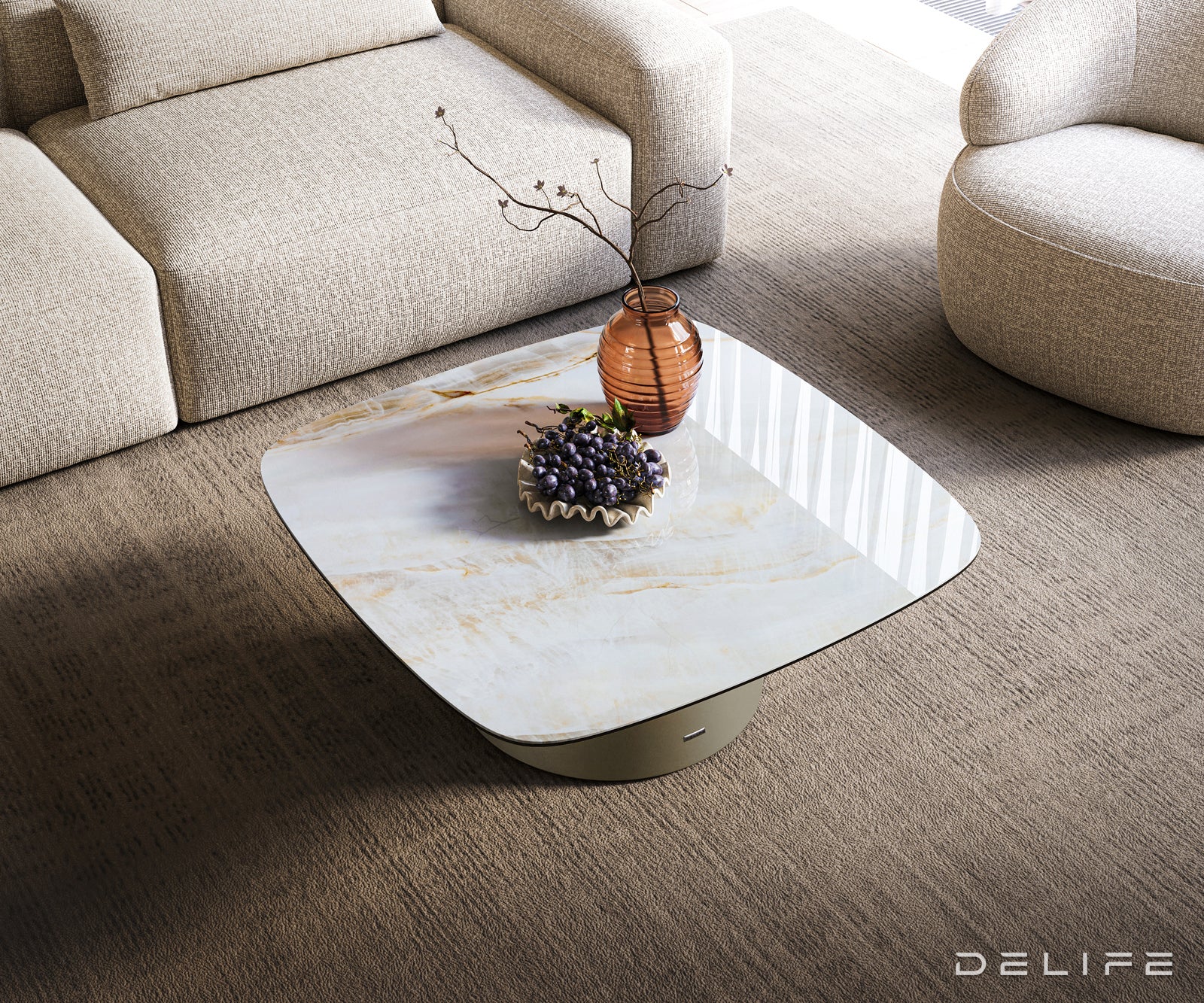 Klub stolić Edge Boot 90x90cm, Materijal: Keramika Onyx Pearl