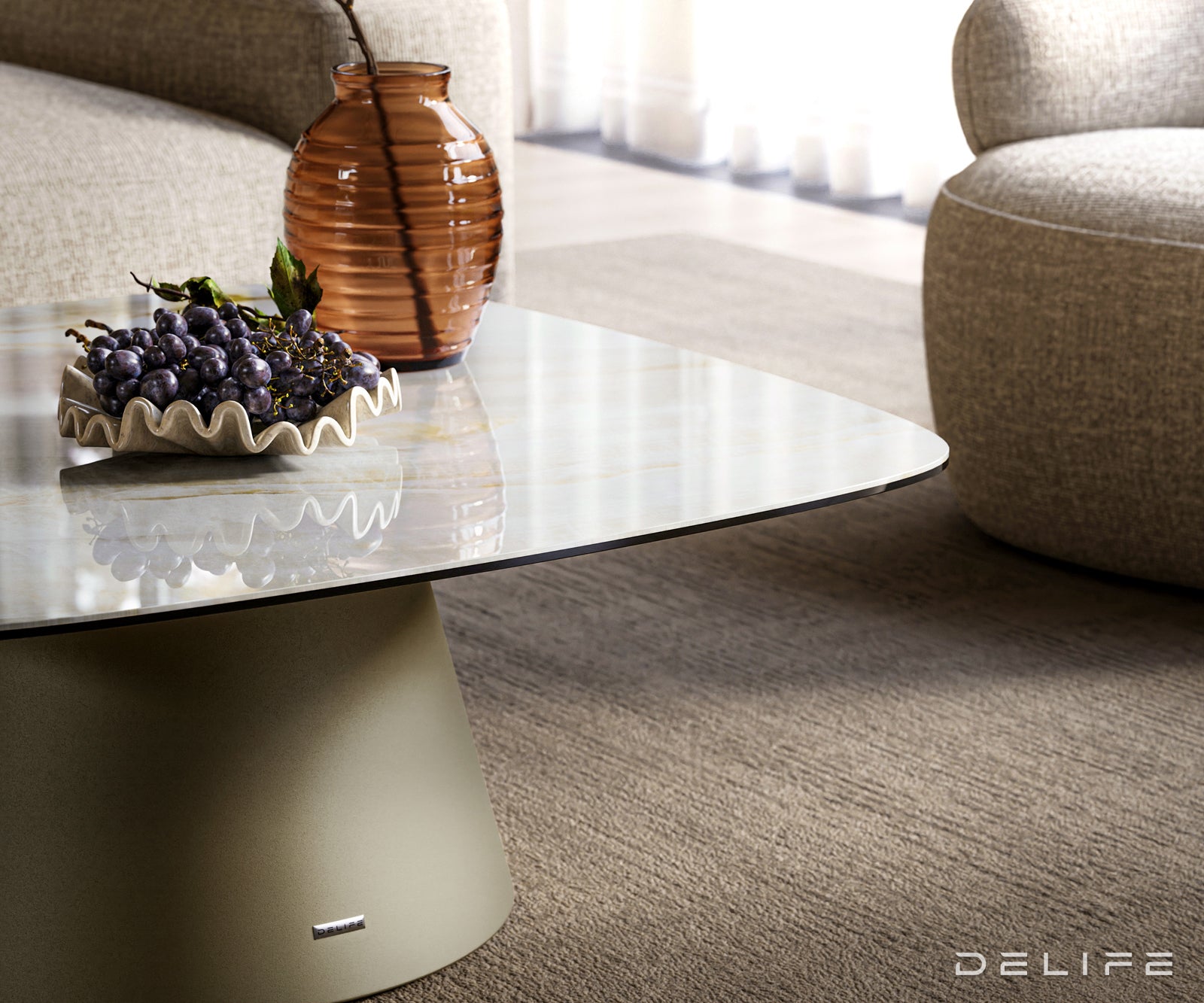 Klub stolić Edge Boot 90x90cm, Materijal: Keramika Onyx Pearl