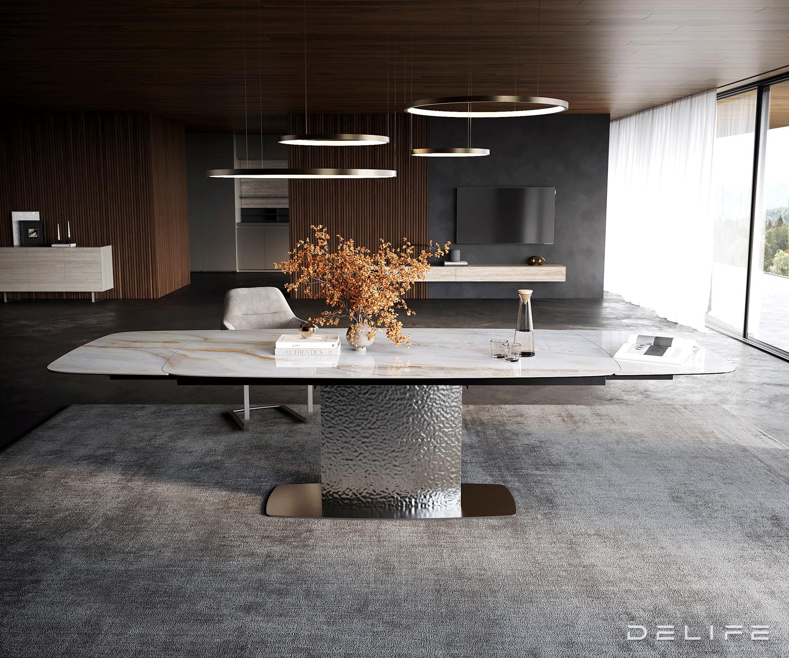 Blagovaonski stol Edge Boot 200/300x100cm, Materijal: Keramika Onyx Pearl