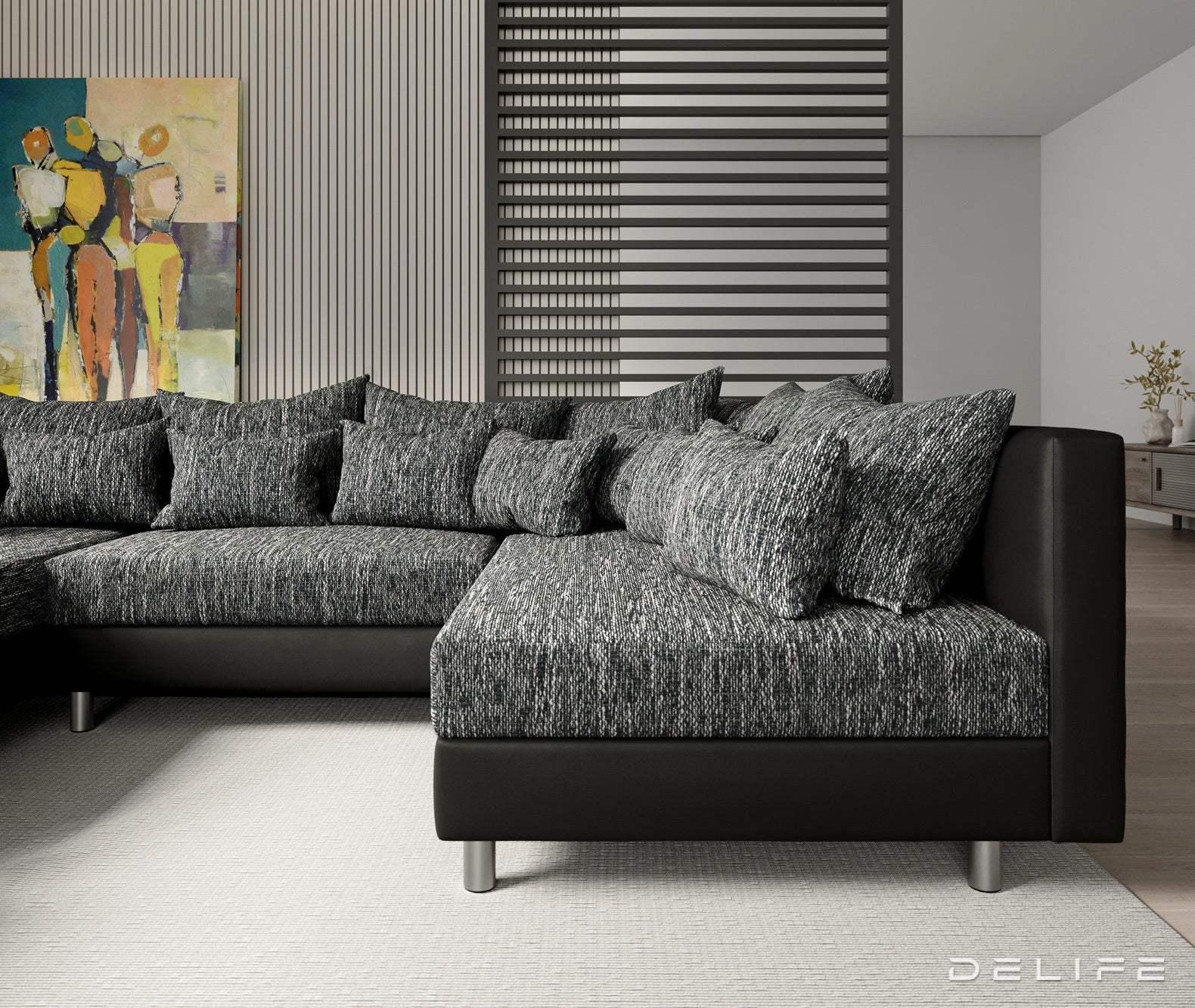 Kutna garnitura Clovis 300x185cm, Materijal: Strukturirana tkanina/Umjetna koža