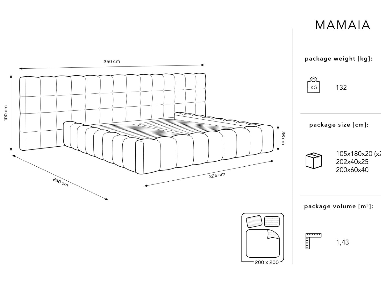 Mamaia okvir kreveta s duplim uzglavljem i spremnikom za odlaganje