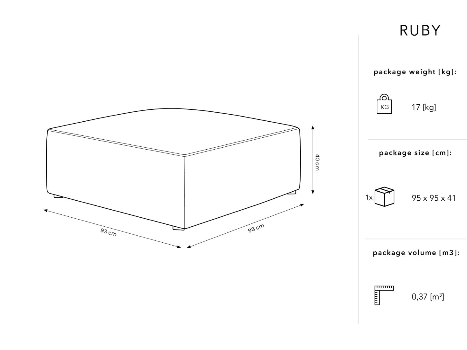 Tabure Ruby, 93x93cm, Materijal: Baršun