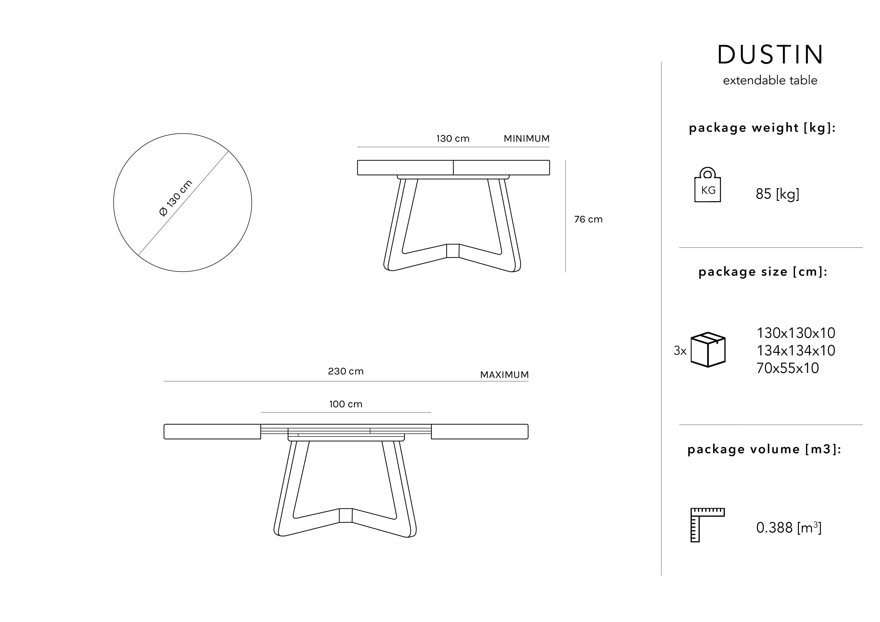 Produljivi blagovaonski stol Dustin 130/230x130cm, Materijal: Hrast