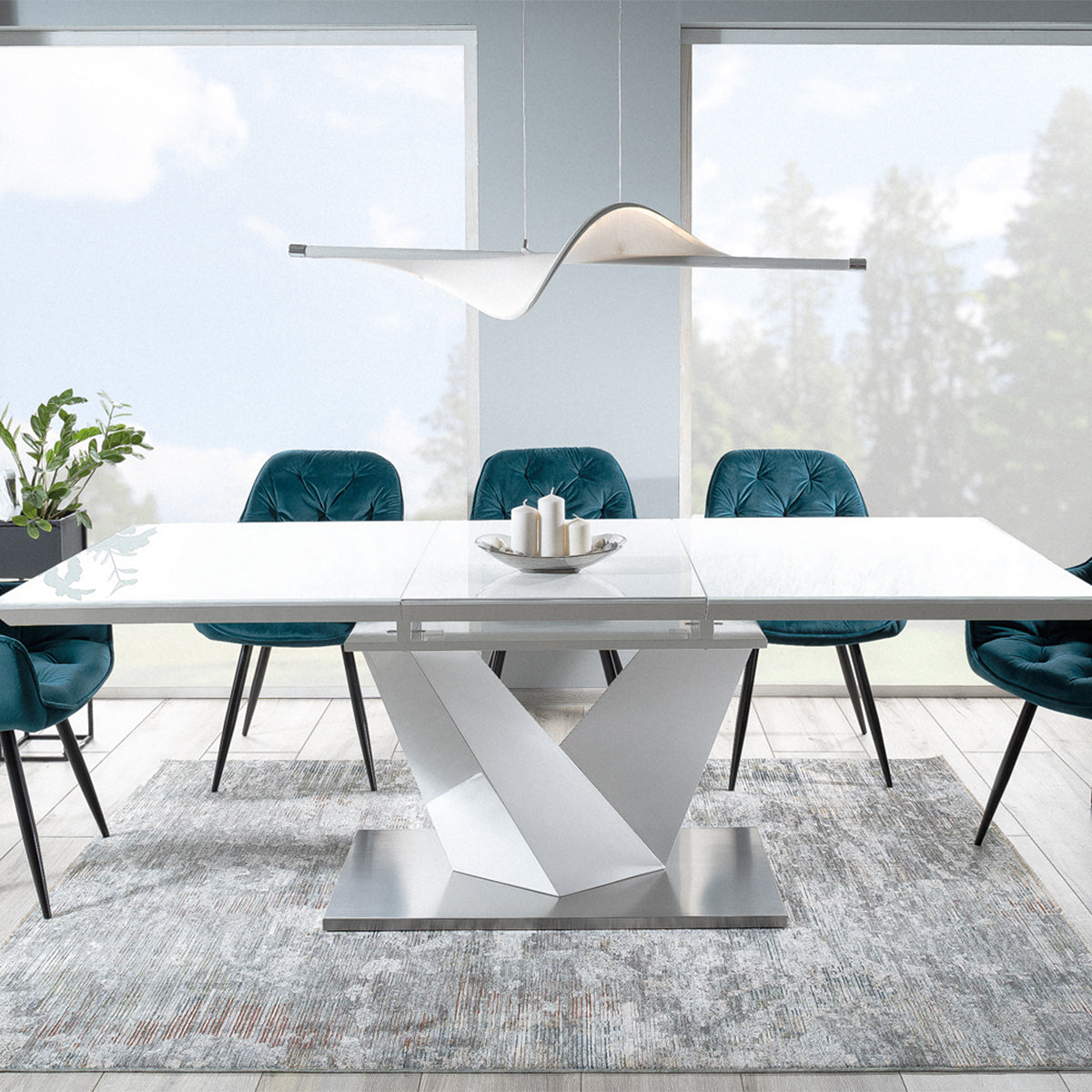 Blagovaonski stol Alaras III 160/220x90cm, Materijal: Kaljeno staklo, MDF