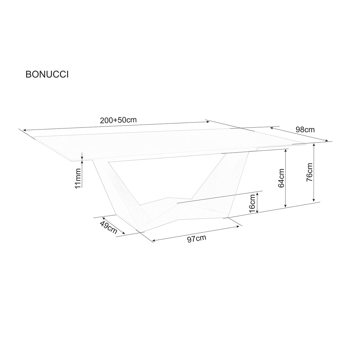 Blagovaonski stol Bonucci 200/250x98cm, Materijal: Kaljeno staklo, Keramika