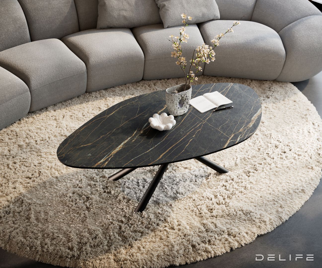 Klub stolić Edge 140x76cm, Materijal: Keramika Noir Desir