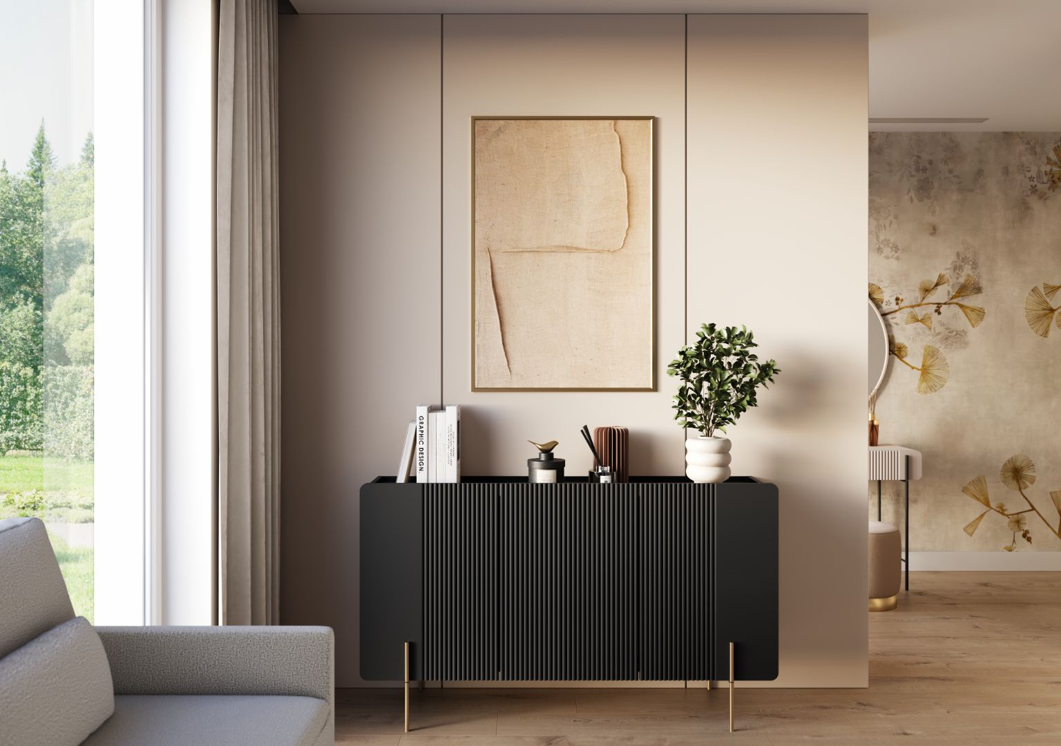 Komoda Malmi 150 cm, 3 Vrata I 3 Police, Materijal: MDF