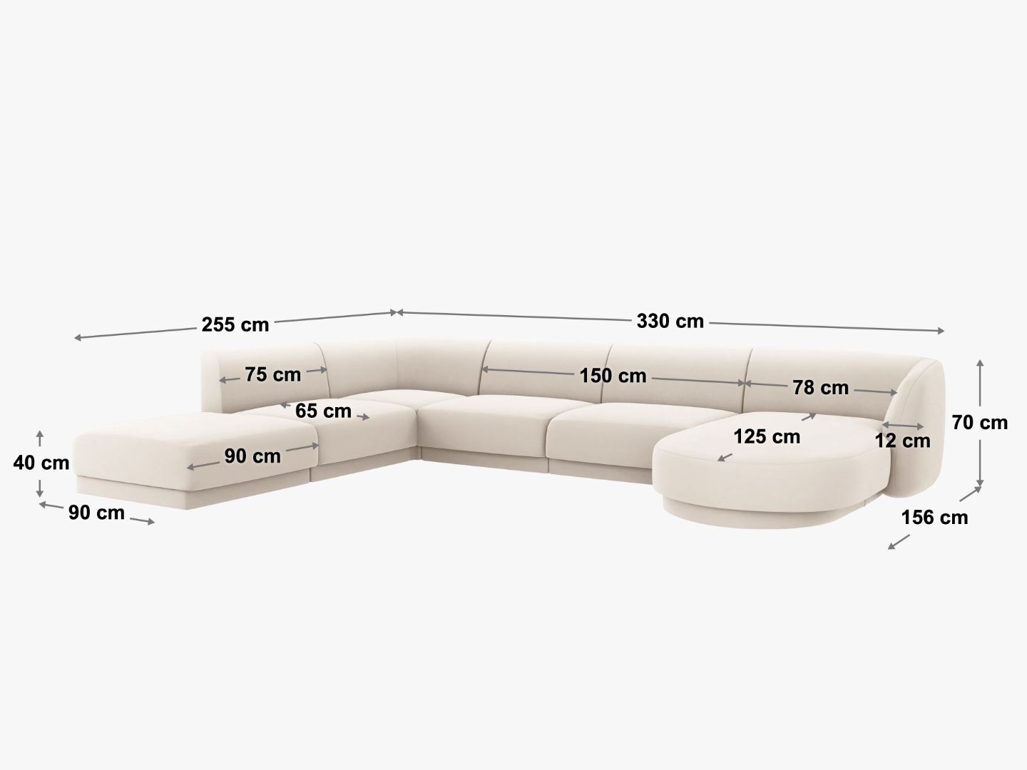 Kutna garnitura Miley Panoramic, 330x255cm, Materijal: Boucle